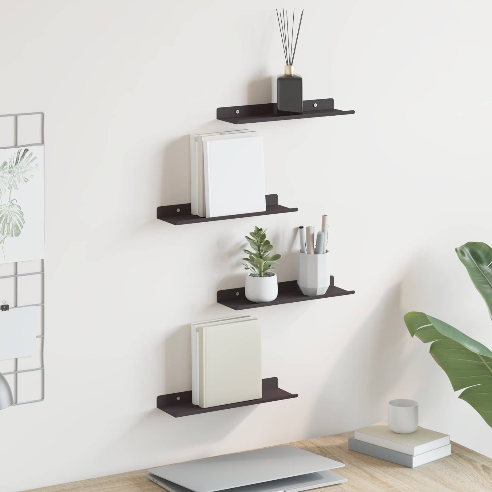 Πλωτό ράφι Επιτοίχιο 4 pcs Μαύρο 30 x 9 x 2,5 εκ Ατσάλι