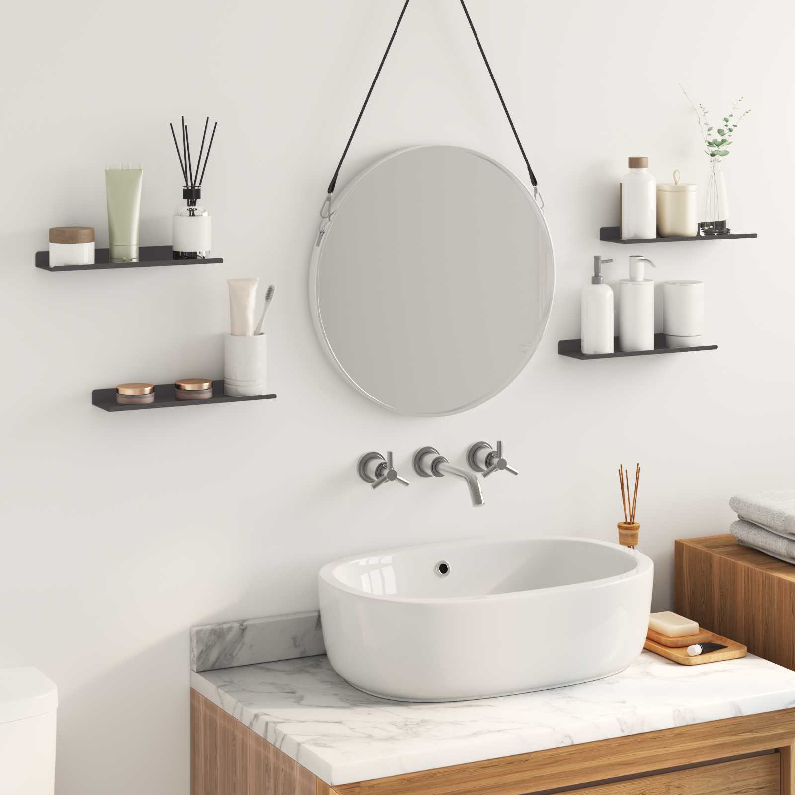 Πλωτό ράφι Επιτοίχιο 4 pcs Μαύρο 30 x 9 x 2,5 εκ Ατσάλι