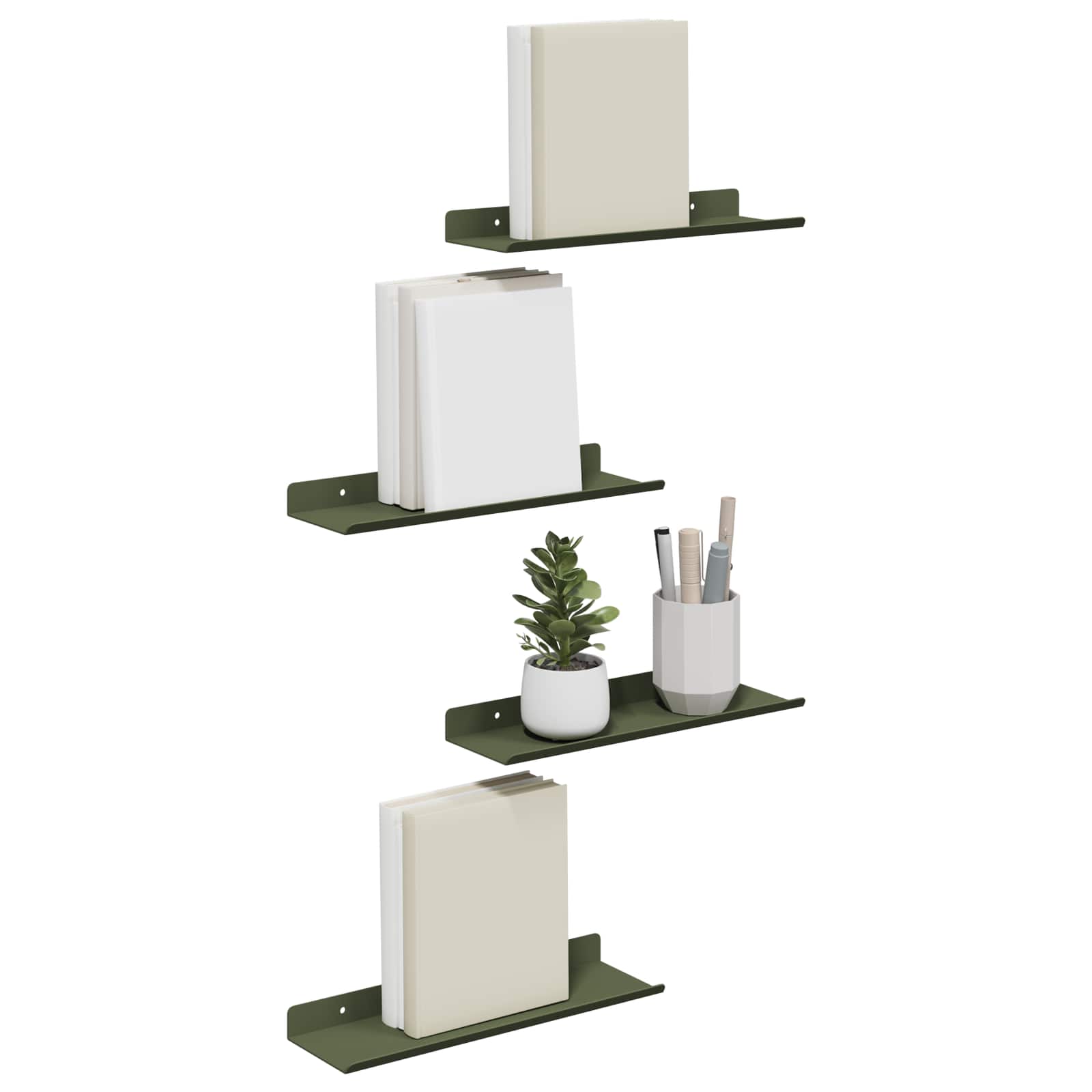 Πλωτό ράφι Επιτοίχιο 4 pcs Ελιά Πράσινη 30 x 9 x 2,5 εκ Ατσάλι