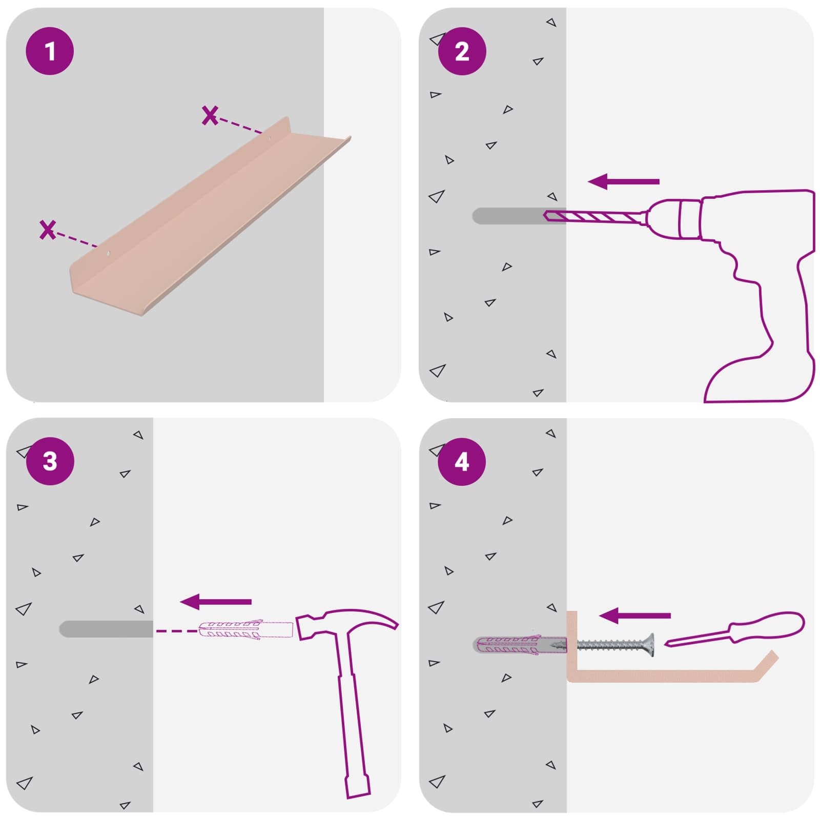 Πλωτό ράφι Επιτοίχιο 2 pcs Ροζ 40 x 9 x 2,5 εκ Ατσάλι