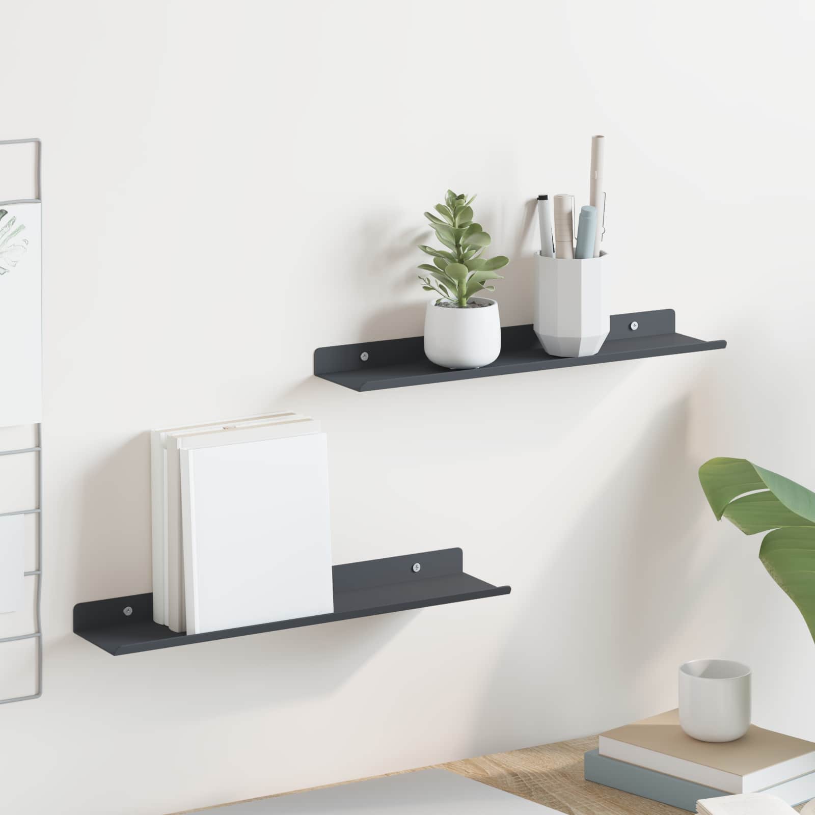 Πλωτό ράφι Επιτοίχιο 2 pcs Ανθρακί 40 x 8,5 x 2,5 εκ Ατσάλι
