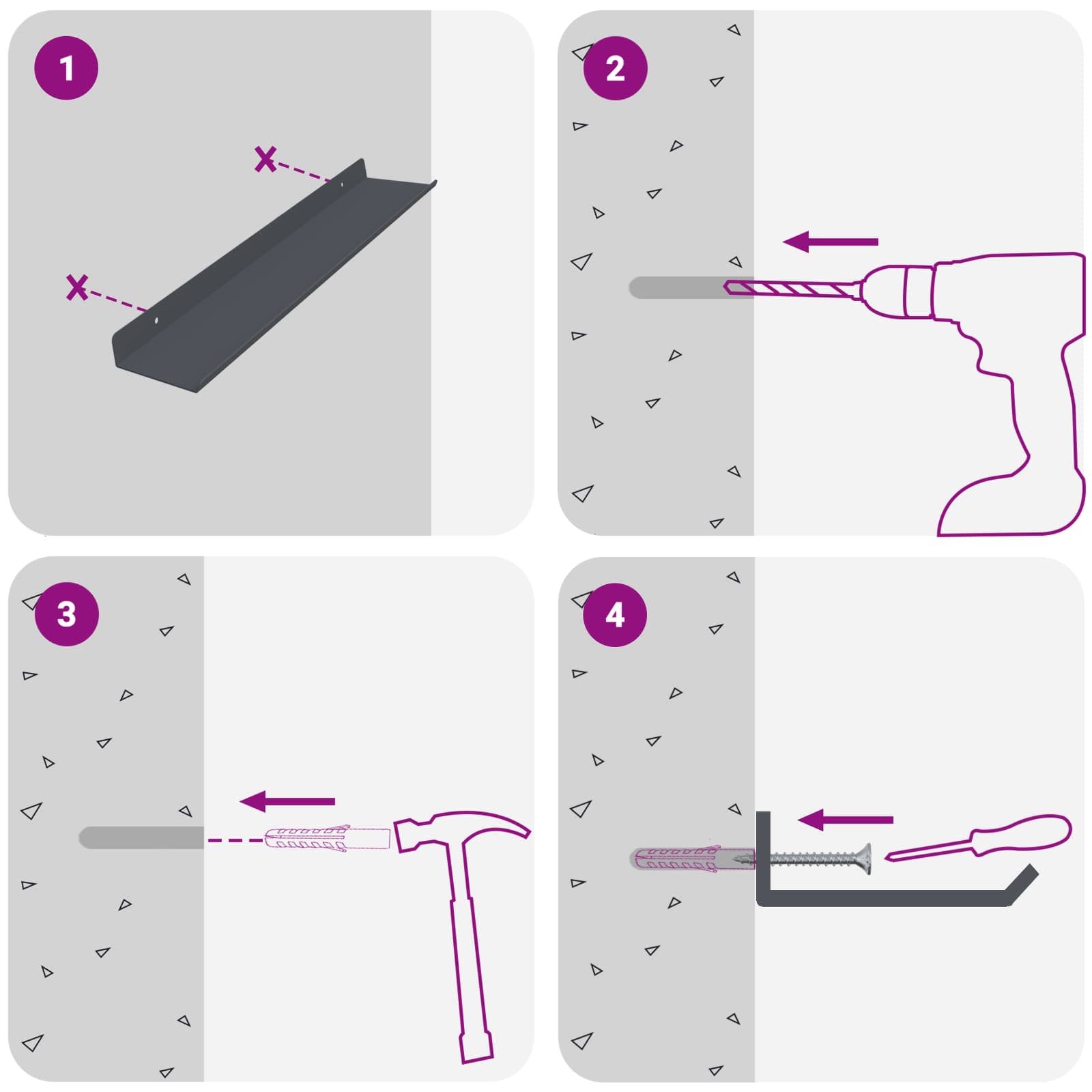 Πλωτό ράφι Επιτοίχιο 4 pcs Ανθρακί 40 x 9 x 2,5 εκ Ατσάλι