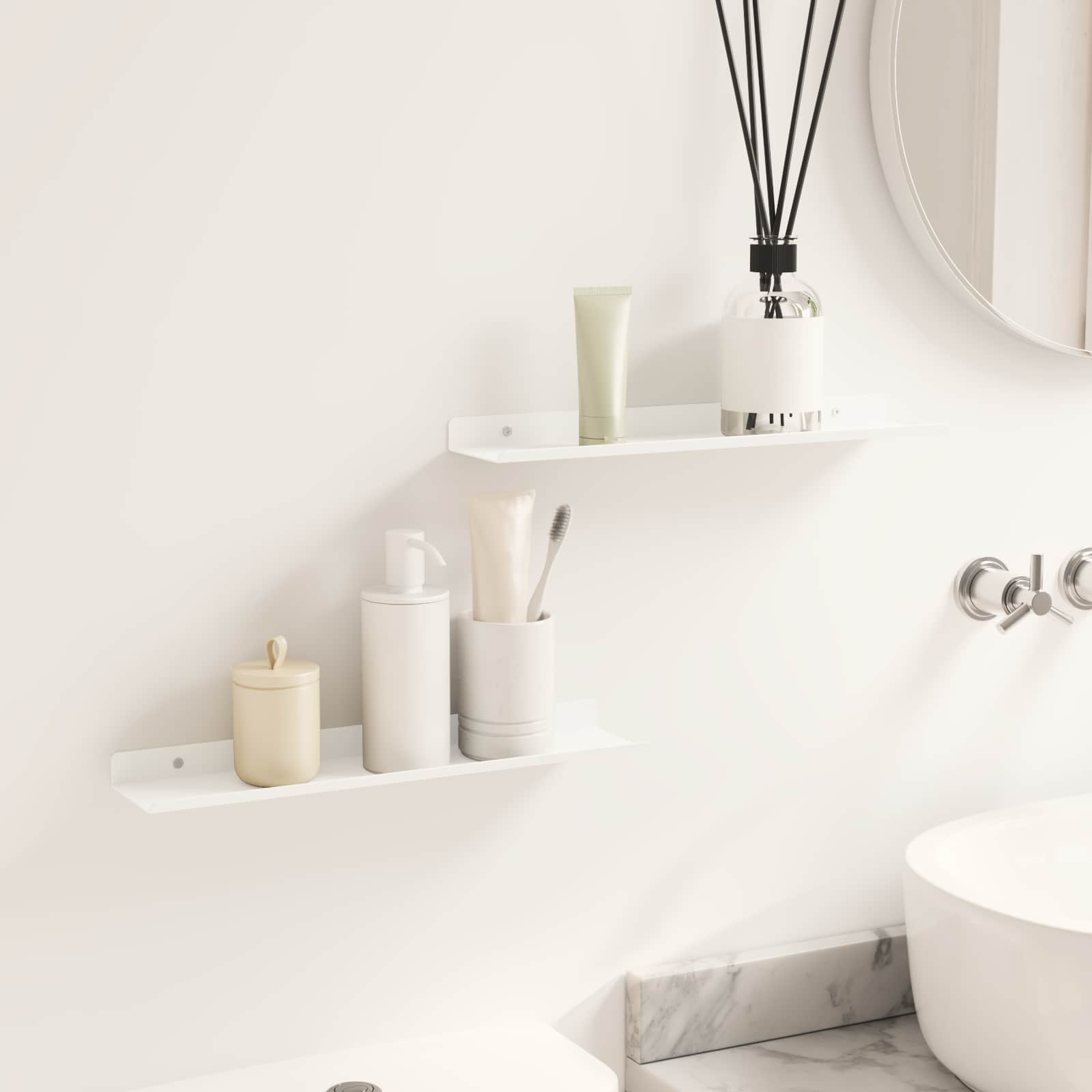 Πλωτό ράφι Επιτοίχιο 2 pcs Λευκός 40 x 9 x 2,5 εκ Ατσάλι