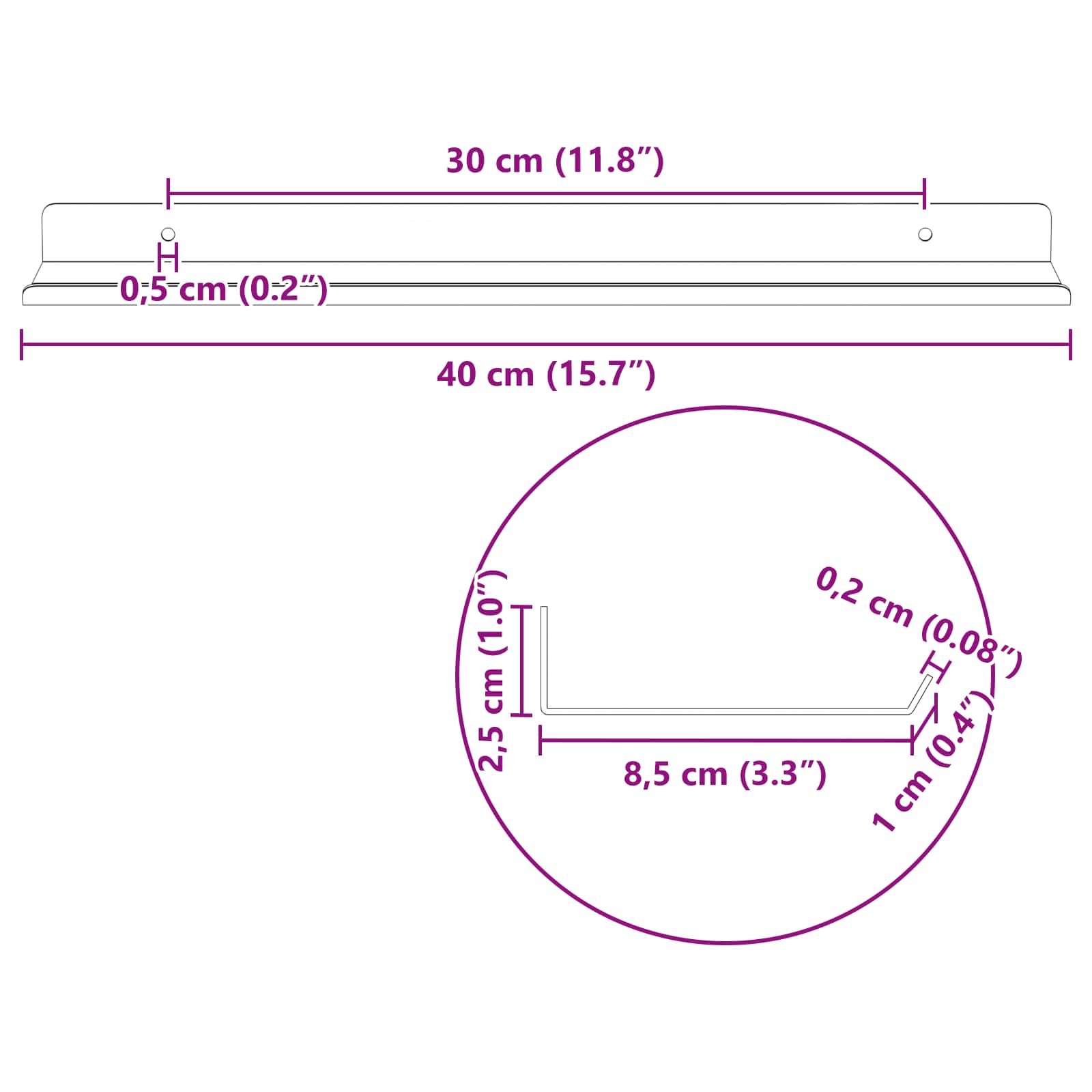 Πλωτό ράφι Επιτοίχιο 2 pcs Λευκός 40 x 9 x 2,5 εκ Ατσάλι
