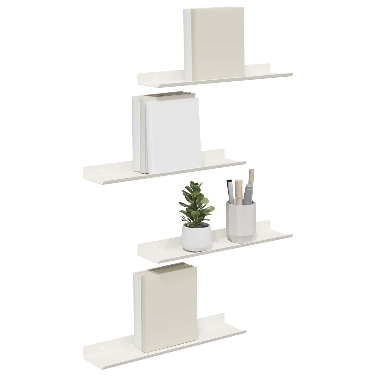 Πλωτό ράφι Επιτοίχιο 4 pcs Λευκός 40 x 8,5 x 2,5 εκ Ατσάλι