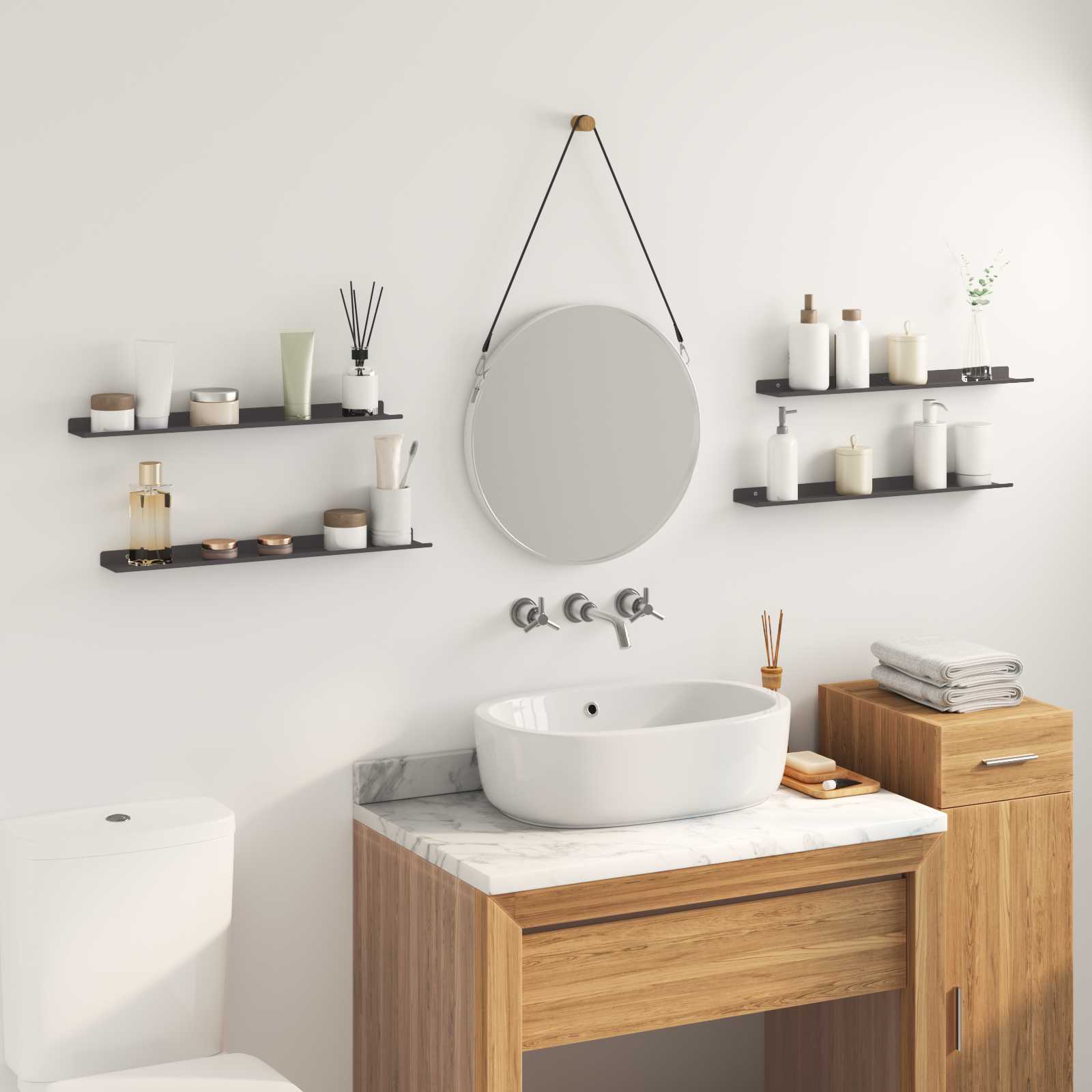 Πλωτό ράφι Επιτοίχιο 4 pcs Μαύρο 60 x 9 x 2,5 εκ Ατσάλι