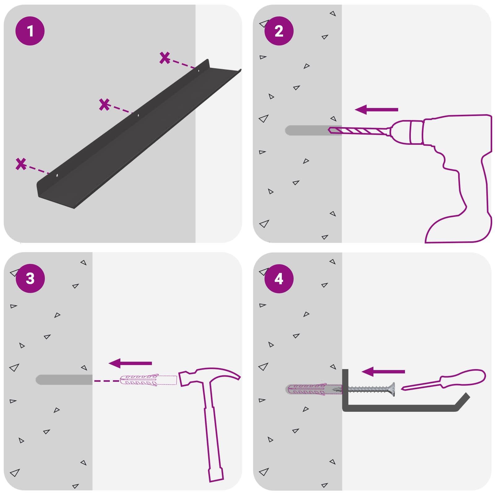 Πλωτό ράφι Επιτοίχιο 4 pcs Μαύρο 60 x 9 x 2,5 εκ Ατσάλι