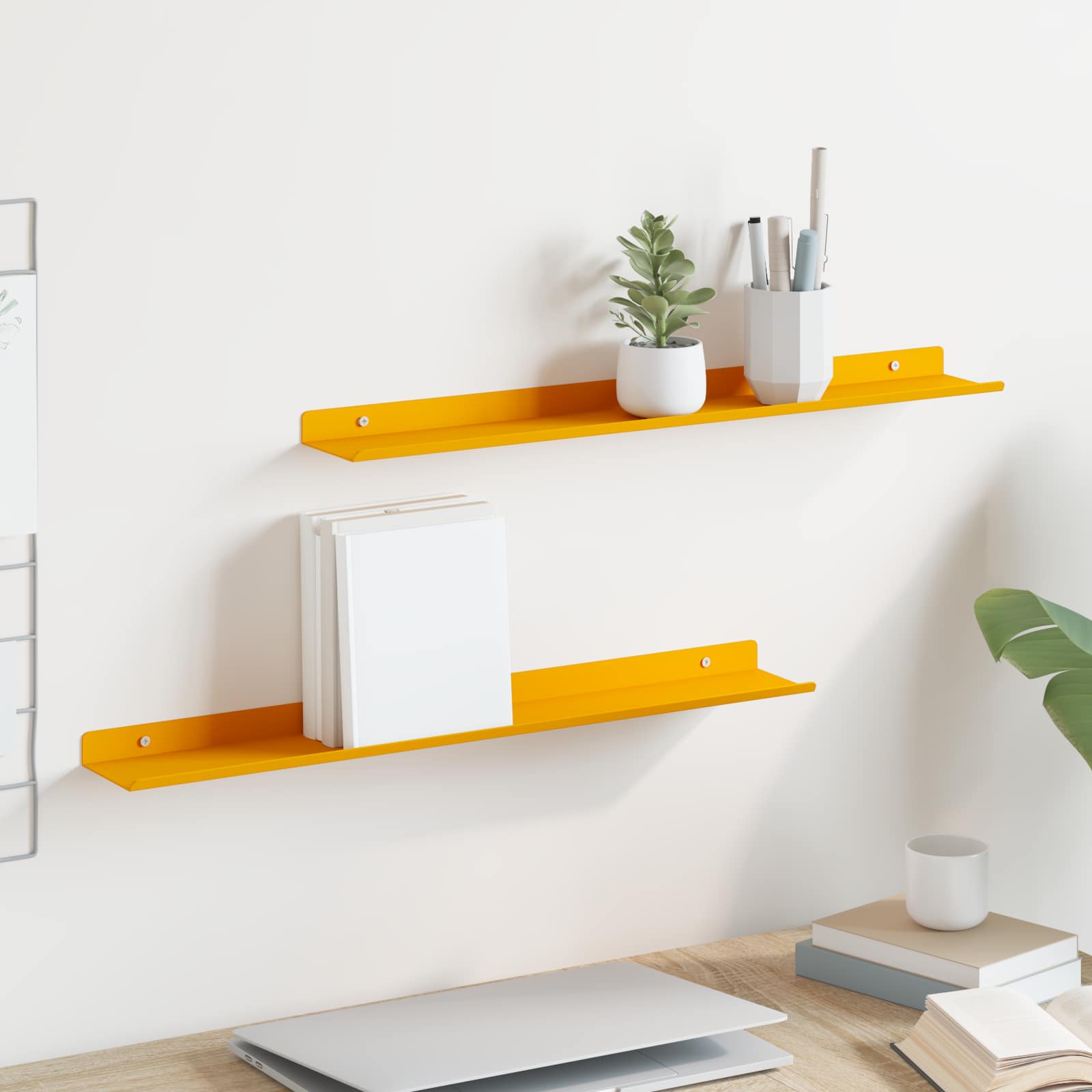 Ράφι Τοίχου με ράφι 2 pcs Χαμομηλί κίτρινο 60 x 9 x 2,5 εκ - Pakobazaar
