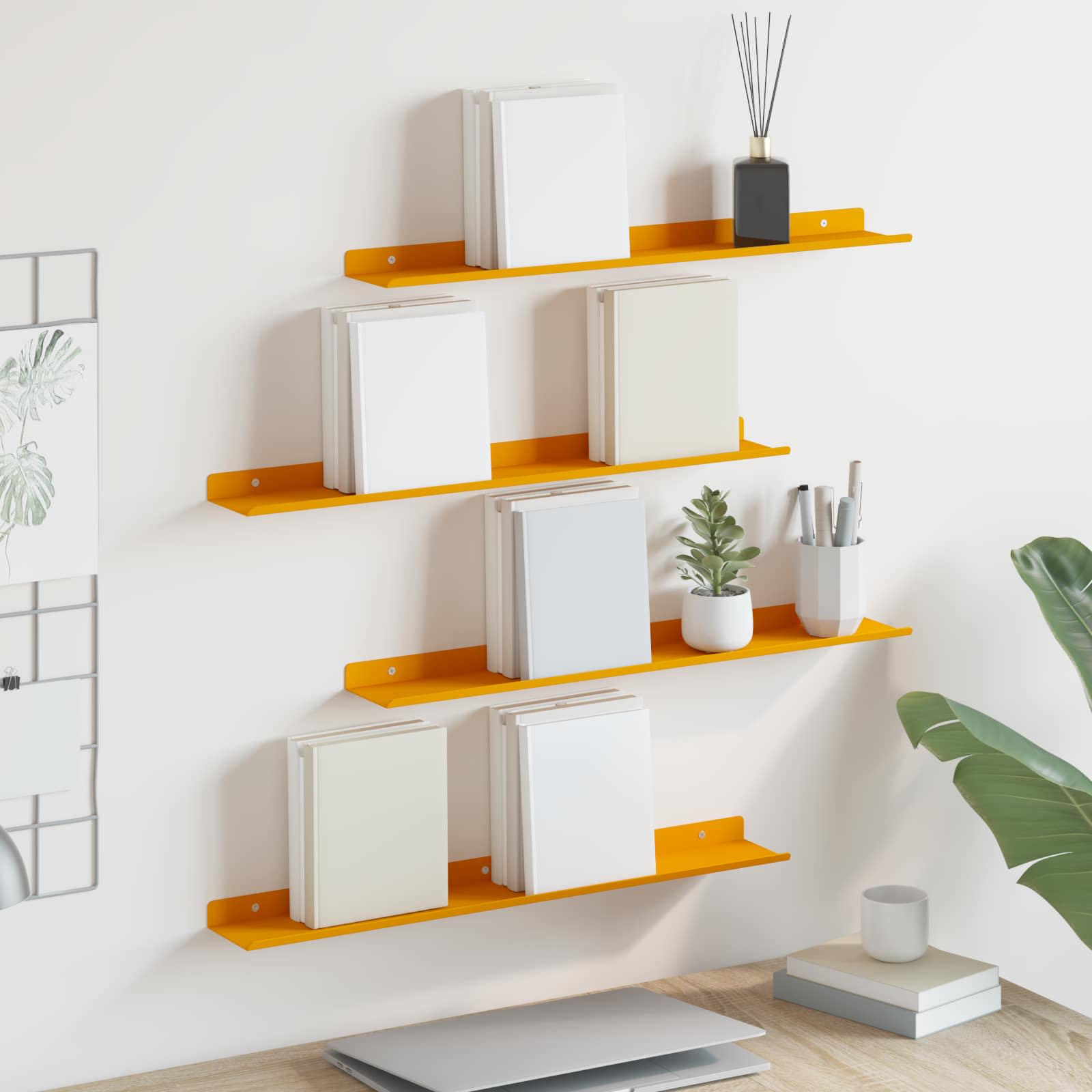 Πλωτό ράφι 4 pcs Χαμομηλί κίτρινο 60 x 8,5 x 2,5 εκ Ατσάλι