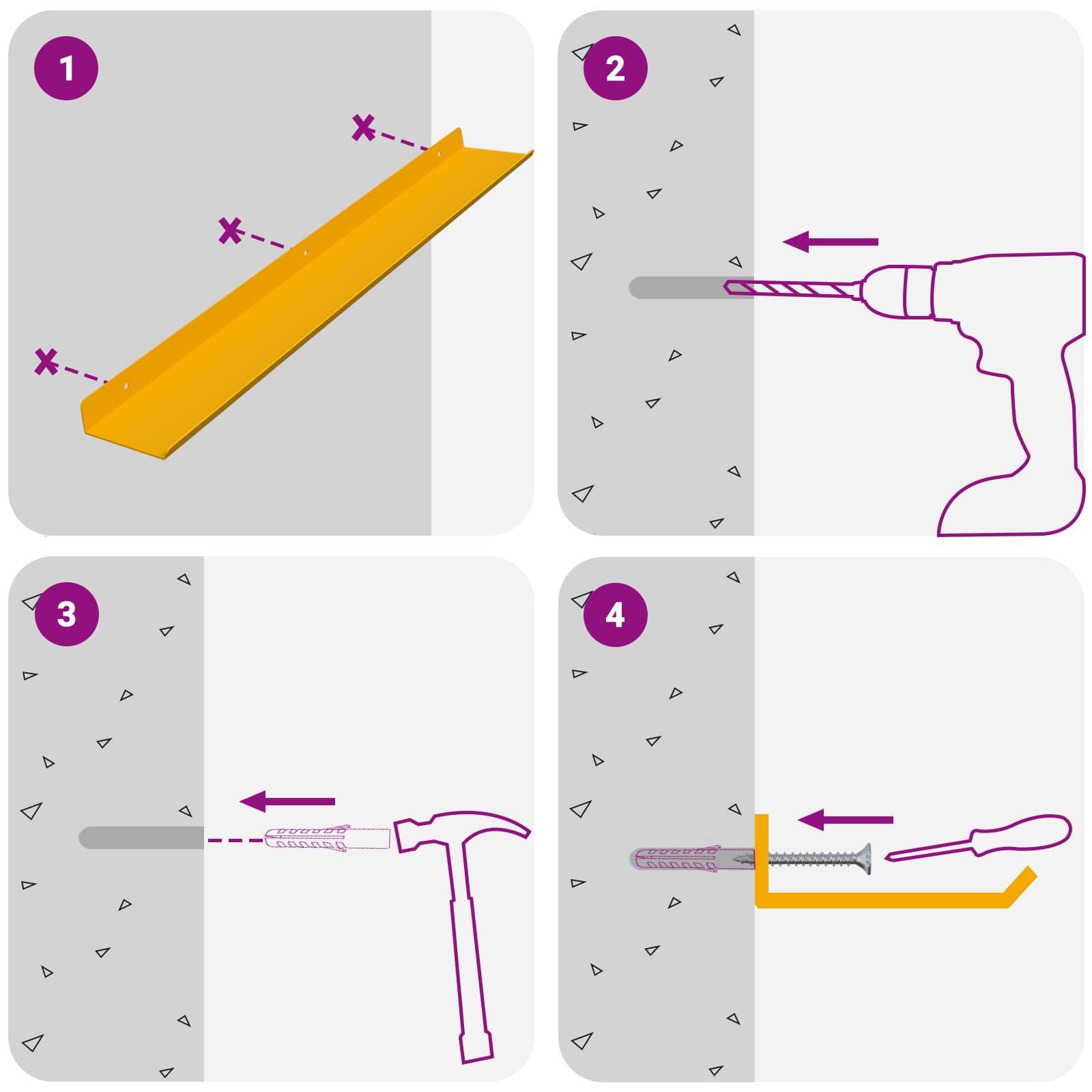 Πλωτό ράφι 4 pcs Χαμομηλί κίτρινο 60 x 8,5 x 2,5 εκ Ατσάλι