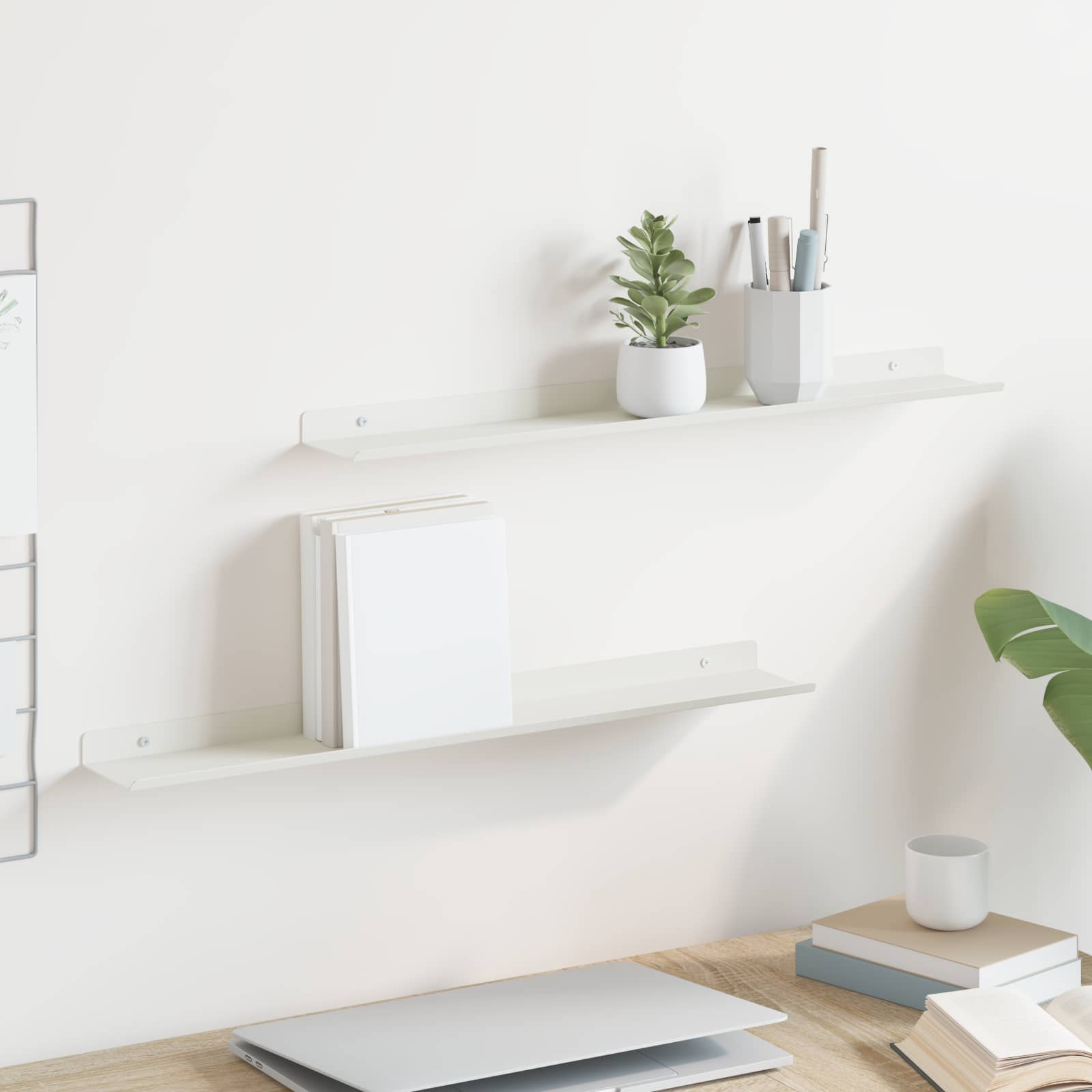 Ράφι Τοίχου με ράφι Επιτοίχιο 2 pcs Λευκό 60 x 9 x 2,5 εκ - Pakobazaar