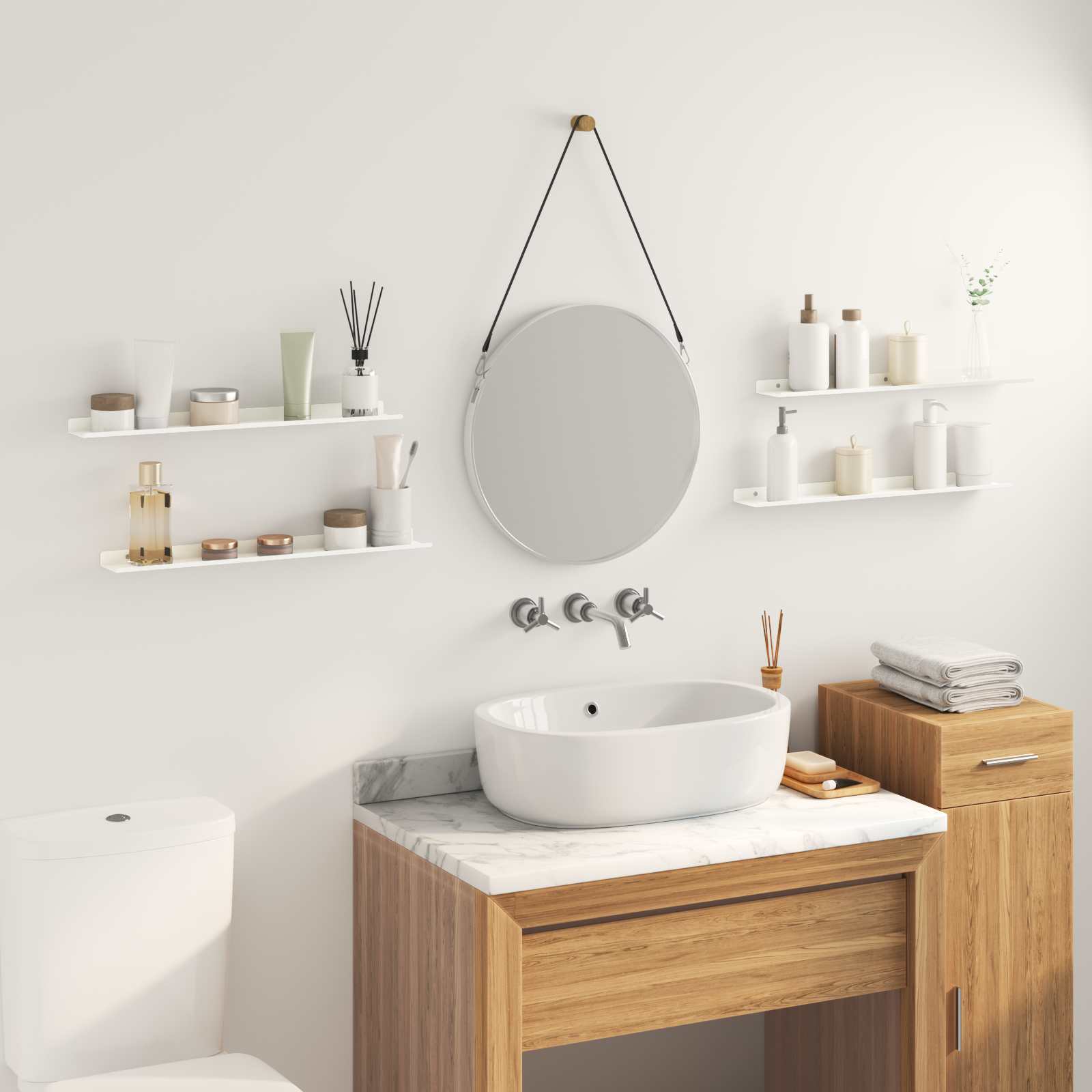 Πλωτό ράφι Επιτοίχιο 4 pcs Λευκός 60 x 9 x 2,5 εκ Ατσάλι