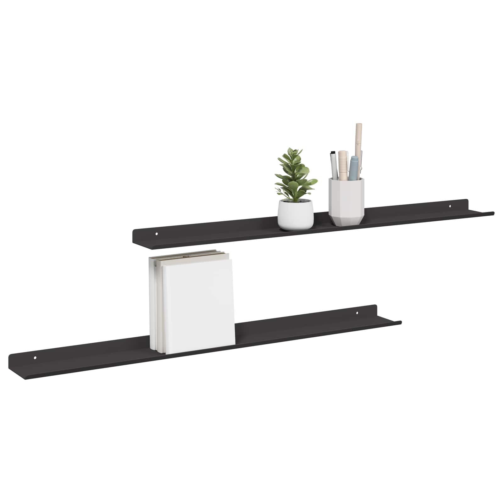 Πλωτό ράφι Επιτοίχιο 2 pcs Μαύρο 80 x 9 x 2,5 εκ. Ατσάλι