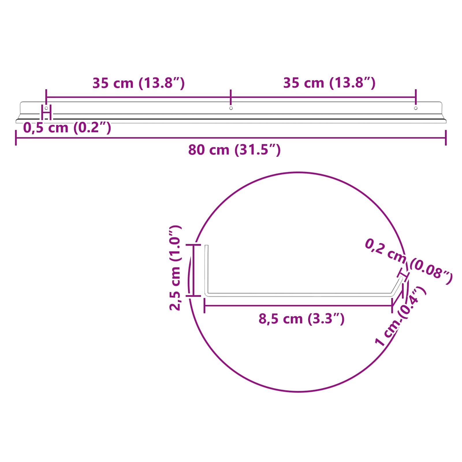 Πλωτό ράφι Επιτοίχιο 4 pcs Μαύρο 80 x 9 x 2,5 εκ. Ατσάλι