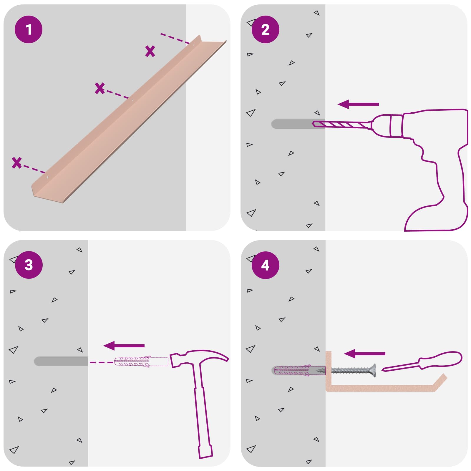 Πλωτό ράφι Επιτοίχιο 2 pcs Ροζ 80 x 9 x 2,5 εκ. Ατσάλι