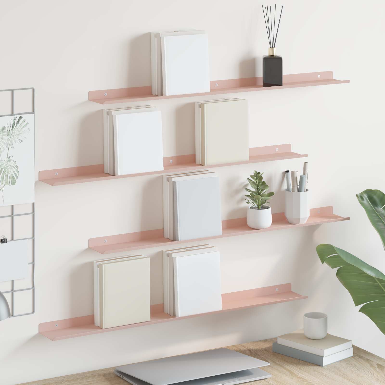 Πλωτό ράφι Επιτοίχιο 4 pcs Ροζ 80 x 9 x 2,5 εκ. Ατσάλι