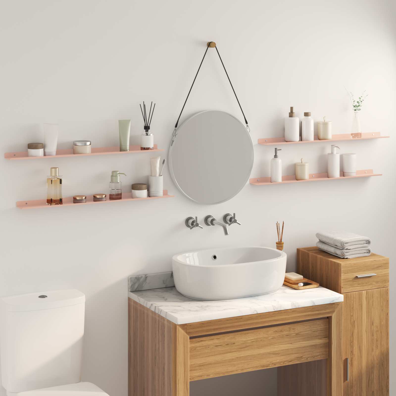 Πλωτό ράφι Επιτοίχιο 4 pcs Ροζ 80 x 9 x 2,5 εκ. Ατσάλι