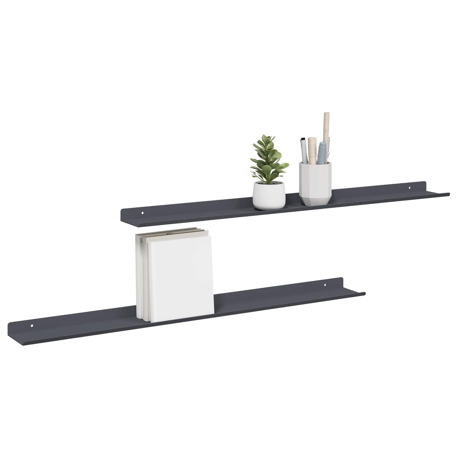 Πλωτό ράφι Επιτοίχιο 2 pcs Ανθρακί 80 x 9 x 2,5 εκ. Ατσάλι