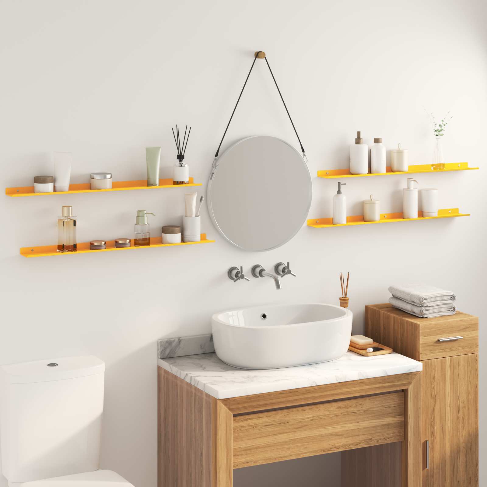 Πλωτό ράφι 4 pcs Χαμομηλί κίτρινο 80 x 9 x 2,5 εκ. Ατσάλι