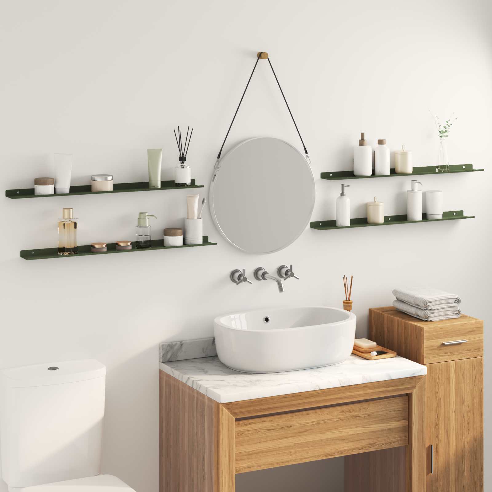 Πλωτό ράφι Επιτοίχιο 4 pcs Ελιά Πράσινη 80 x 9 x 2,5 εκ. Ατσάλι