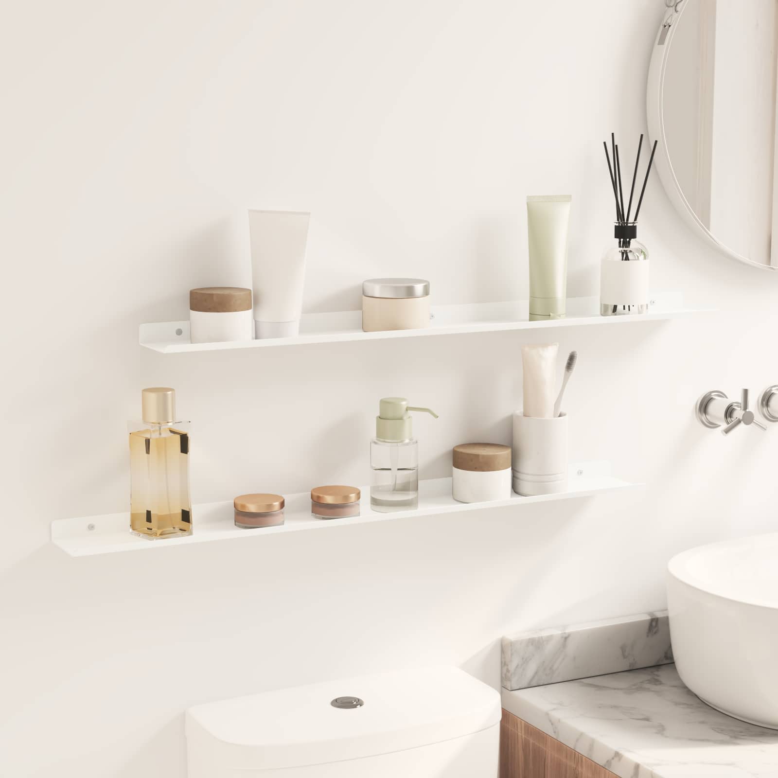 Πλωτό ράφι Επιτοίχιο 2 pcs Λευκός 80 x 9 x 2,5 εκ. Ατσάλι