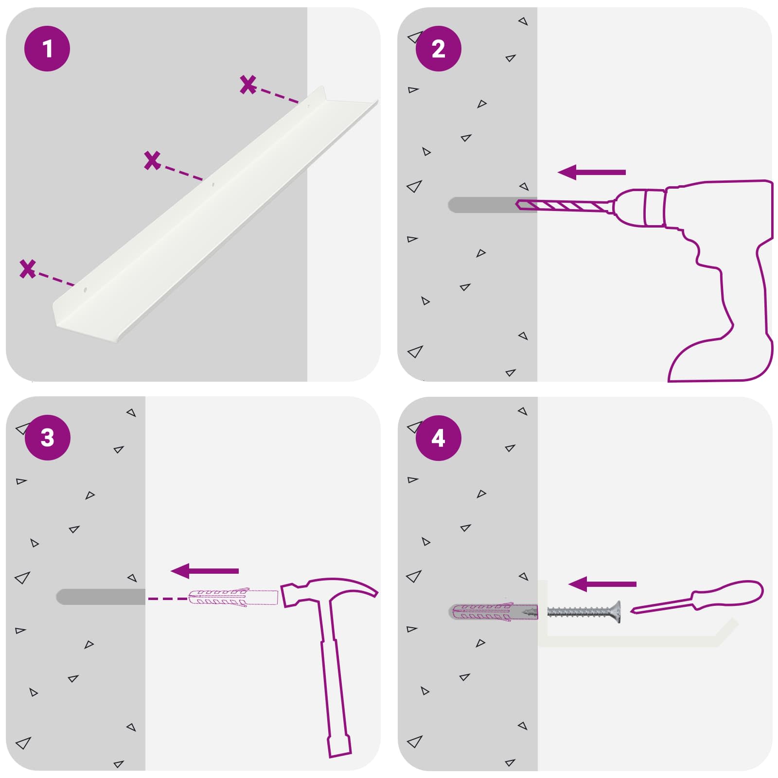 Πλωτό ράφι Επιτοίχιο 4 pcs Λευκός 80 x 9 x 2,5 εκ. Ατσάλι