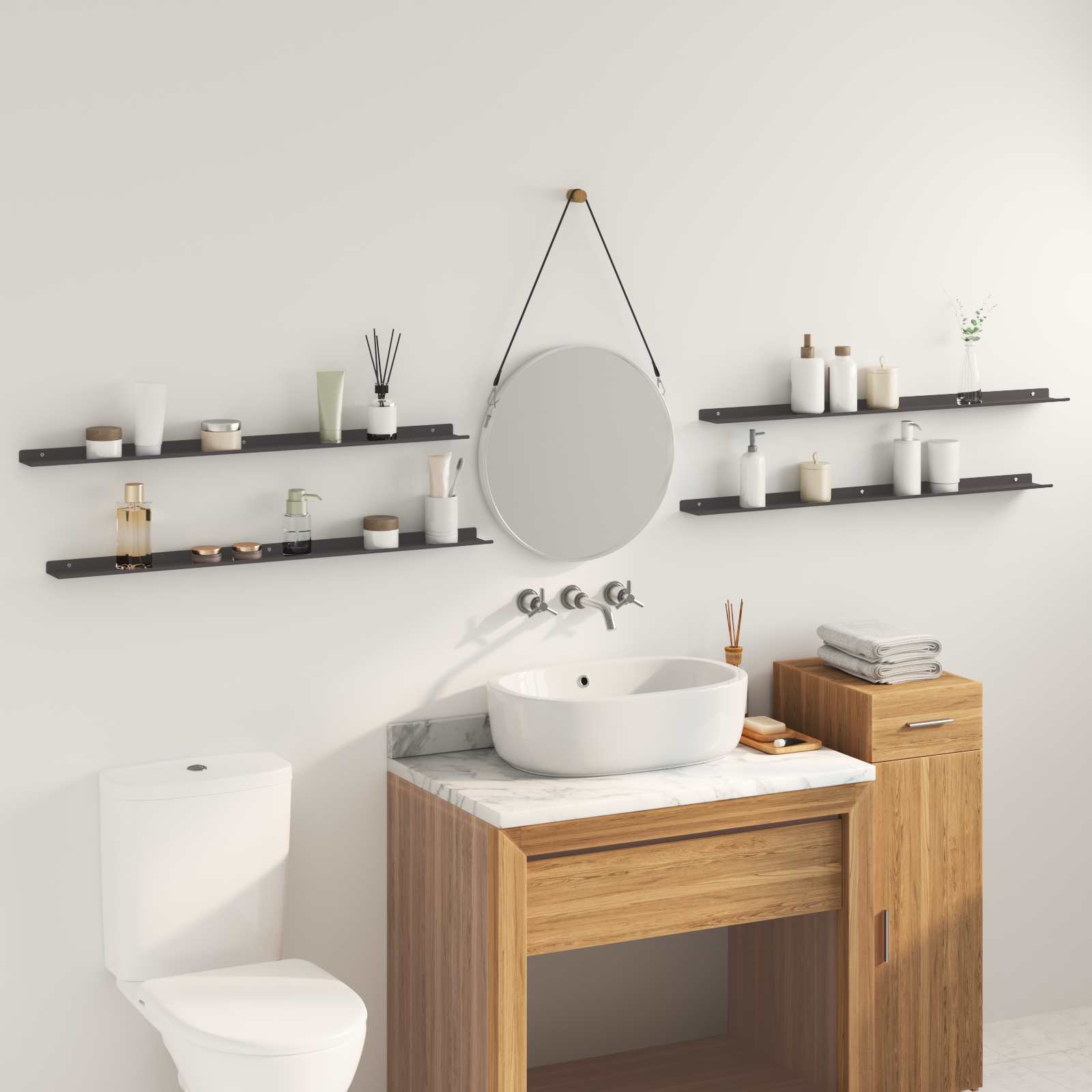 Πλωτό ράφι Επιτοίχιο 4 pcs Μαύρο 100 x 9 x 2,5 εκ Ατσάλι