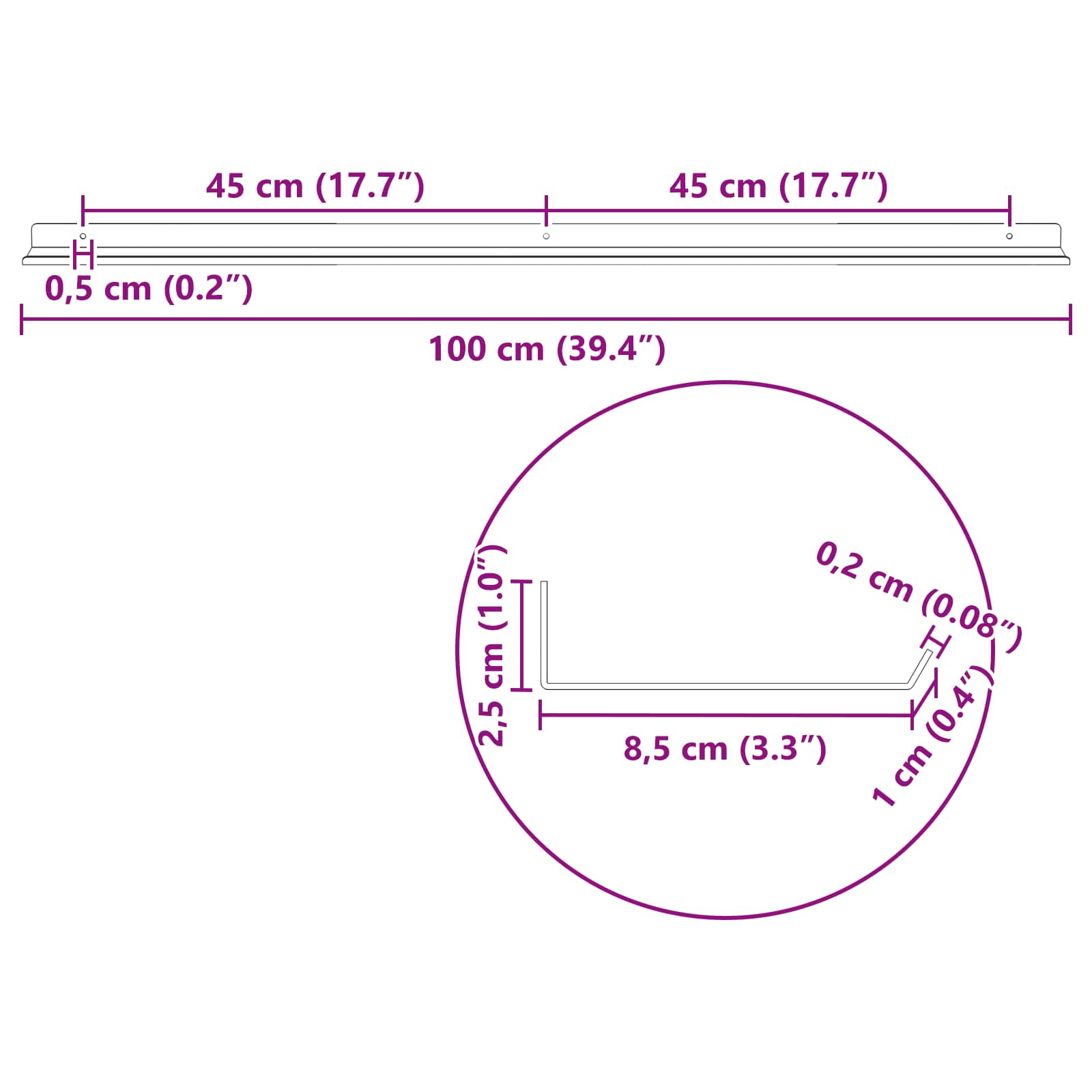 Πλωτό ράφι Επιτοίχιο 2 pcs Ροζ 100 x 9 x 2,5 εκ Ατσάλι