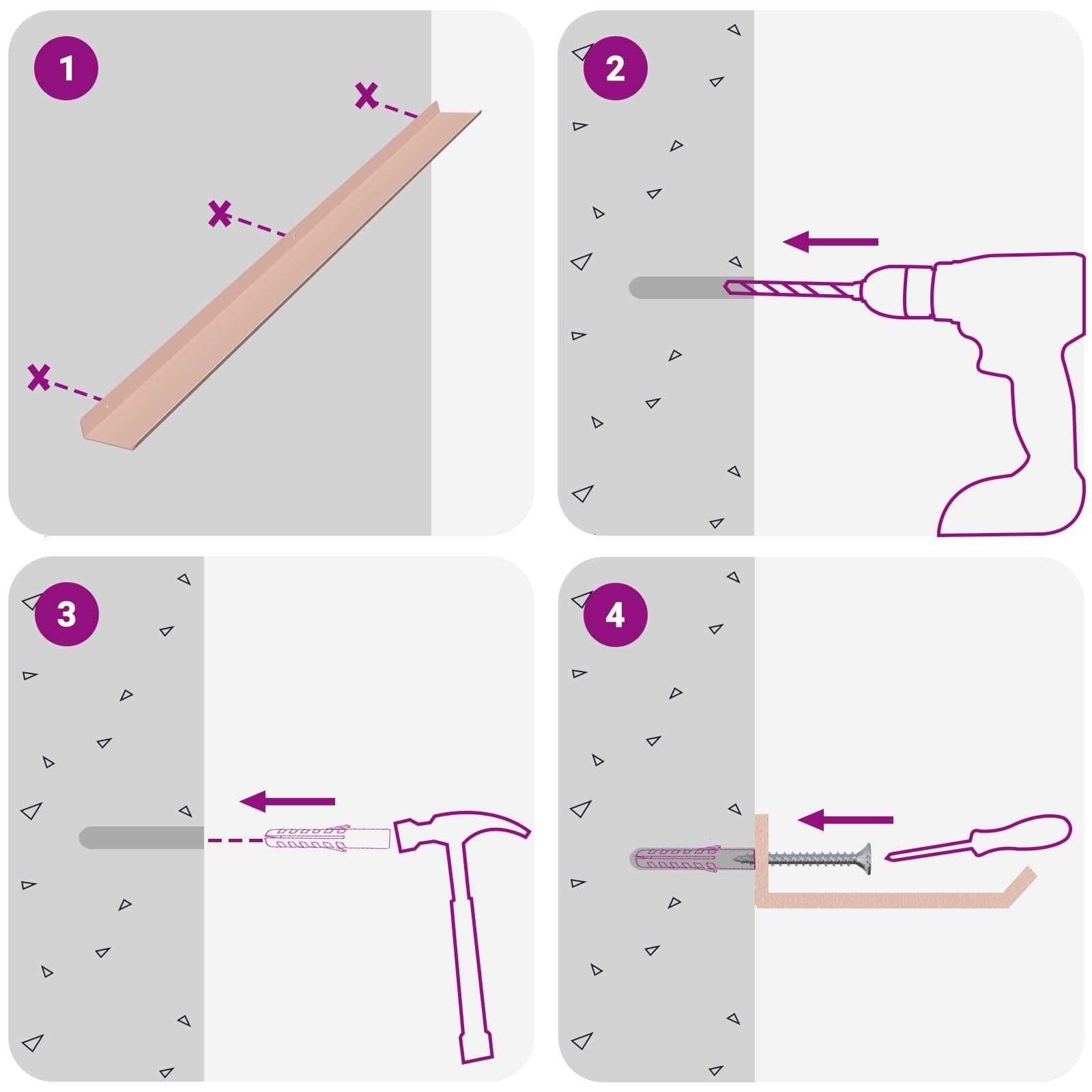 Πλωτό ράφι Επιτοίχιο 4 pcs Ροζ 100 x 9 x 2,5 εκ Ατσάλι