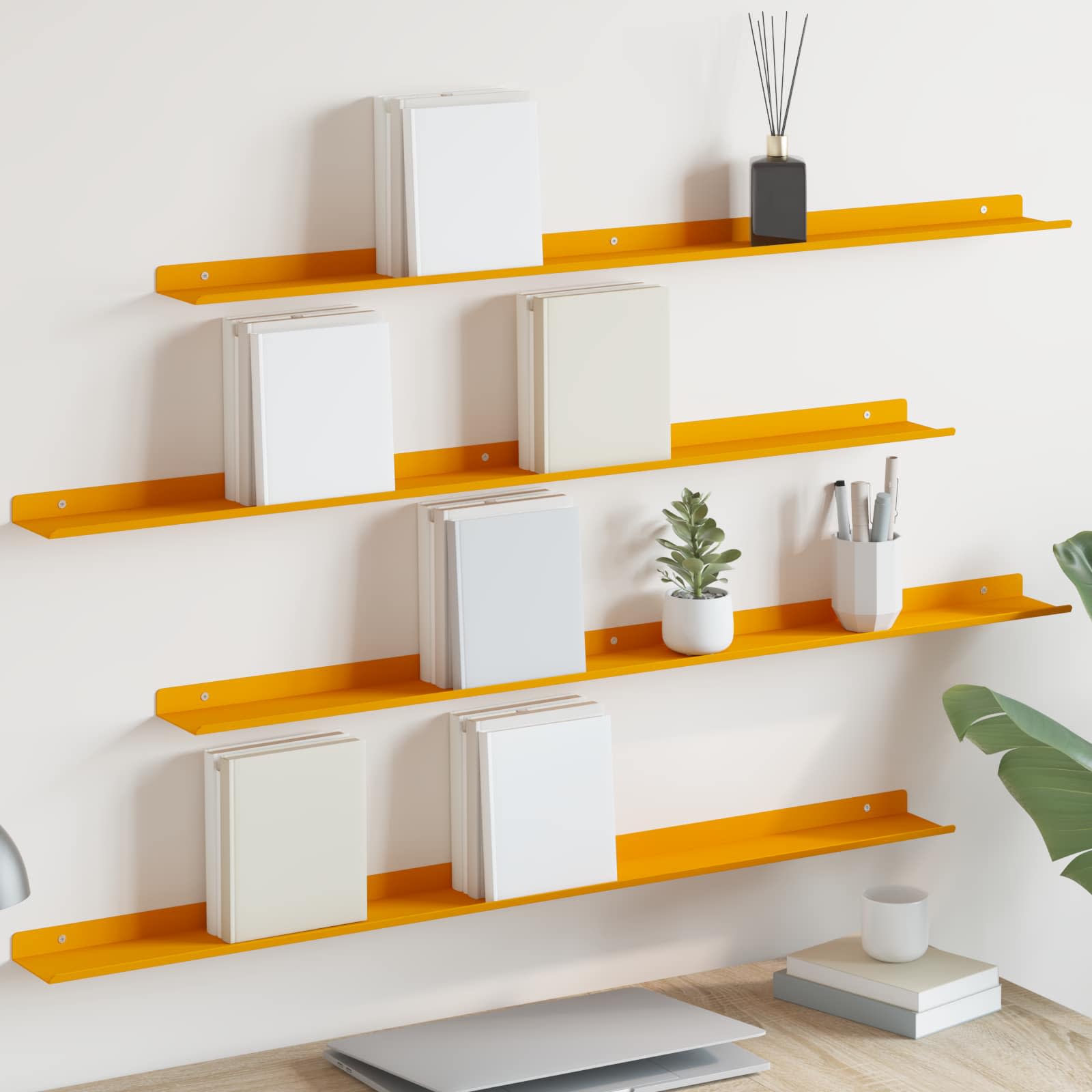 Πλωτό ράφι 4 pcs Χαμομηλί κίτρινο 100 x 9 x 2,5 εκ Ατσάλι