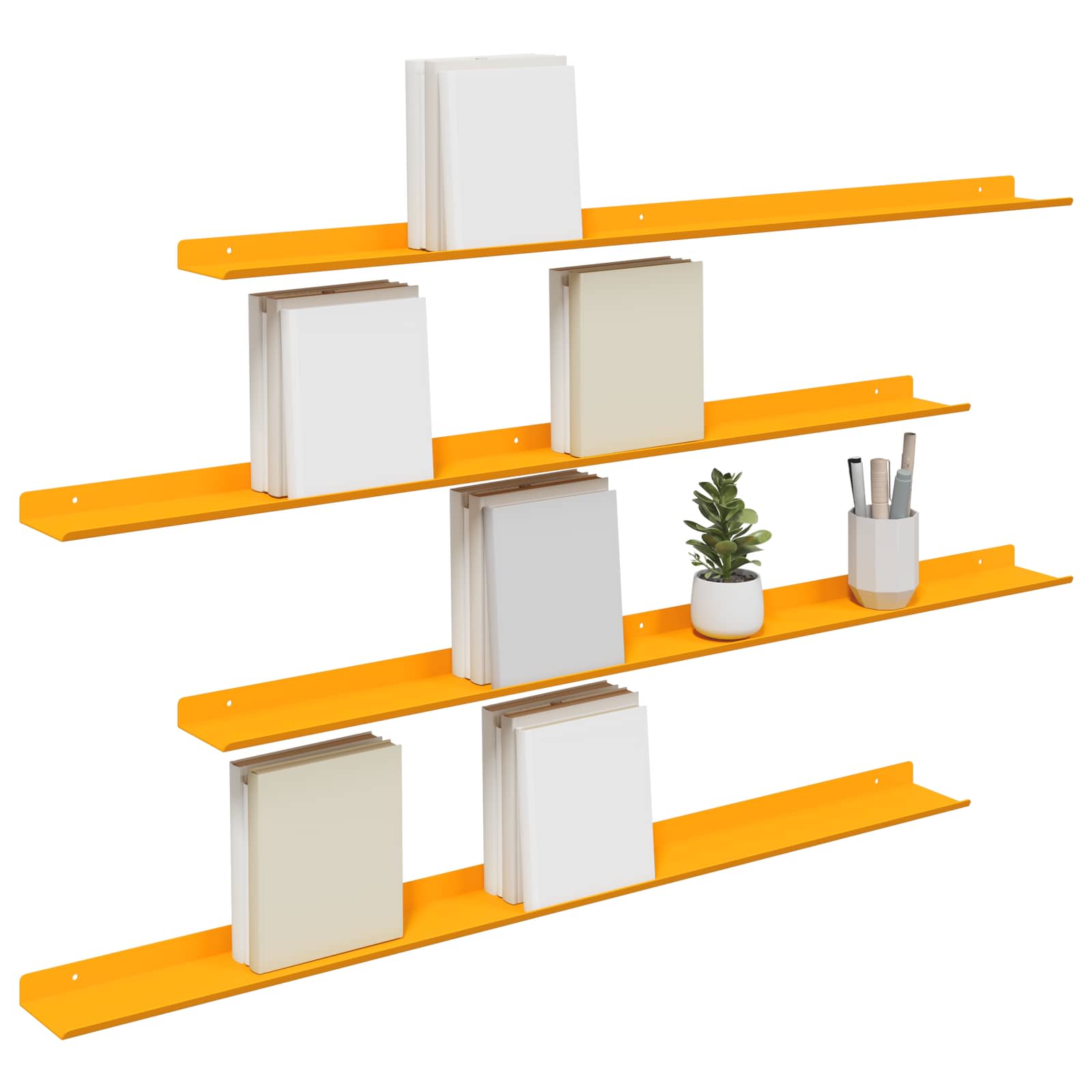 Πλωτό ράφι 4 pcs Χαμομηλί κίτρινο 100 x 9 x 2,5 εκ Ατσάλι
