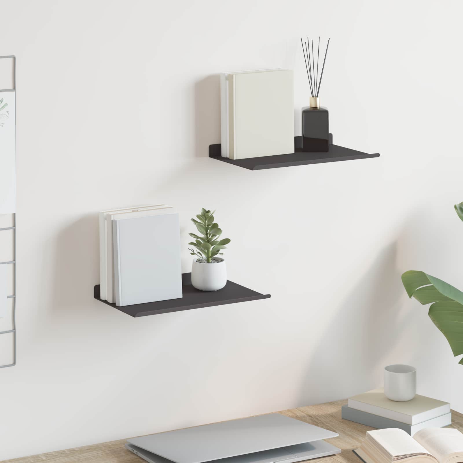 Ράφι Τοίχου με ράφι Επιτοίχιο 2 pcs Μαύρο 30 x 17,5 x 2,5 εκ - Pakobazaar