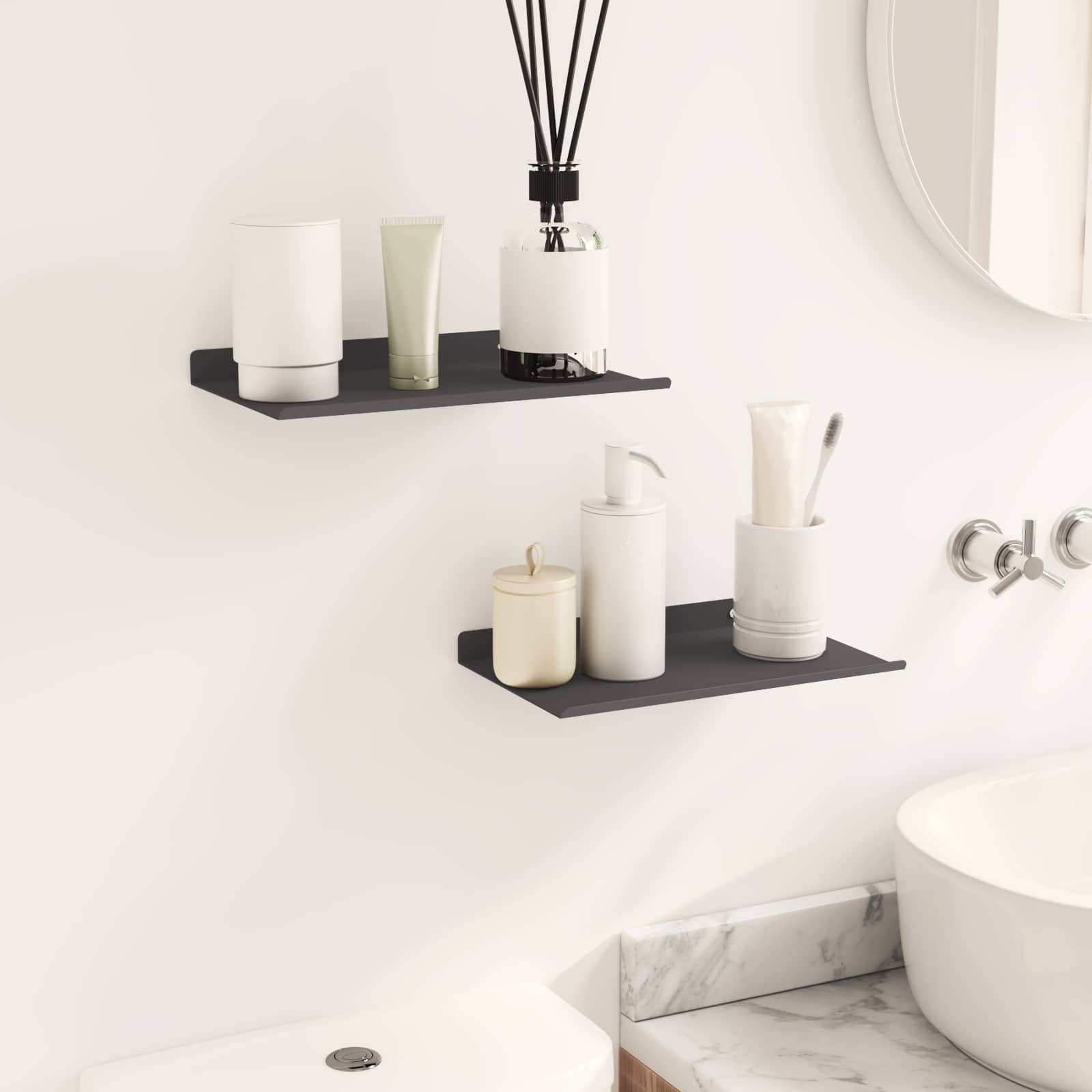 Ράφι Τοίχου με ράφι Επιτοίχιο 2 pcs Μαύρο 30 x 17,5 x 2,5 εκ - Pakobazaar