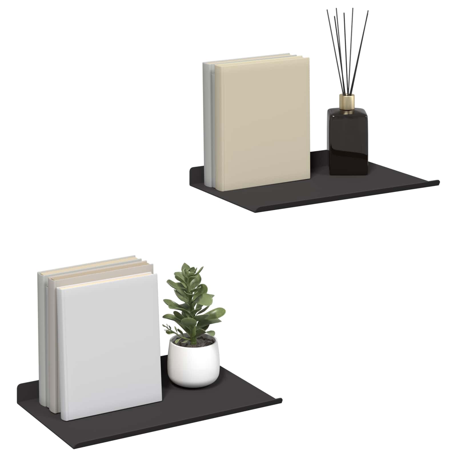 Ράφι Τοίχου με ράφι Επιτοίχιο 2 pcs Μαύρο 30 x 17,5 x 2,5 εκ - Pakobazaar