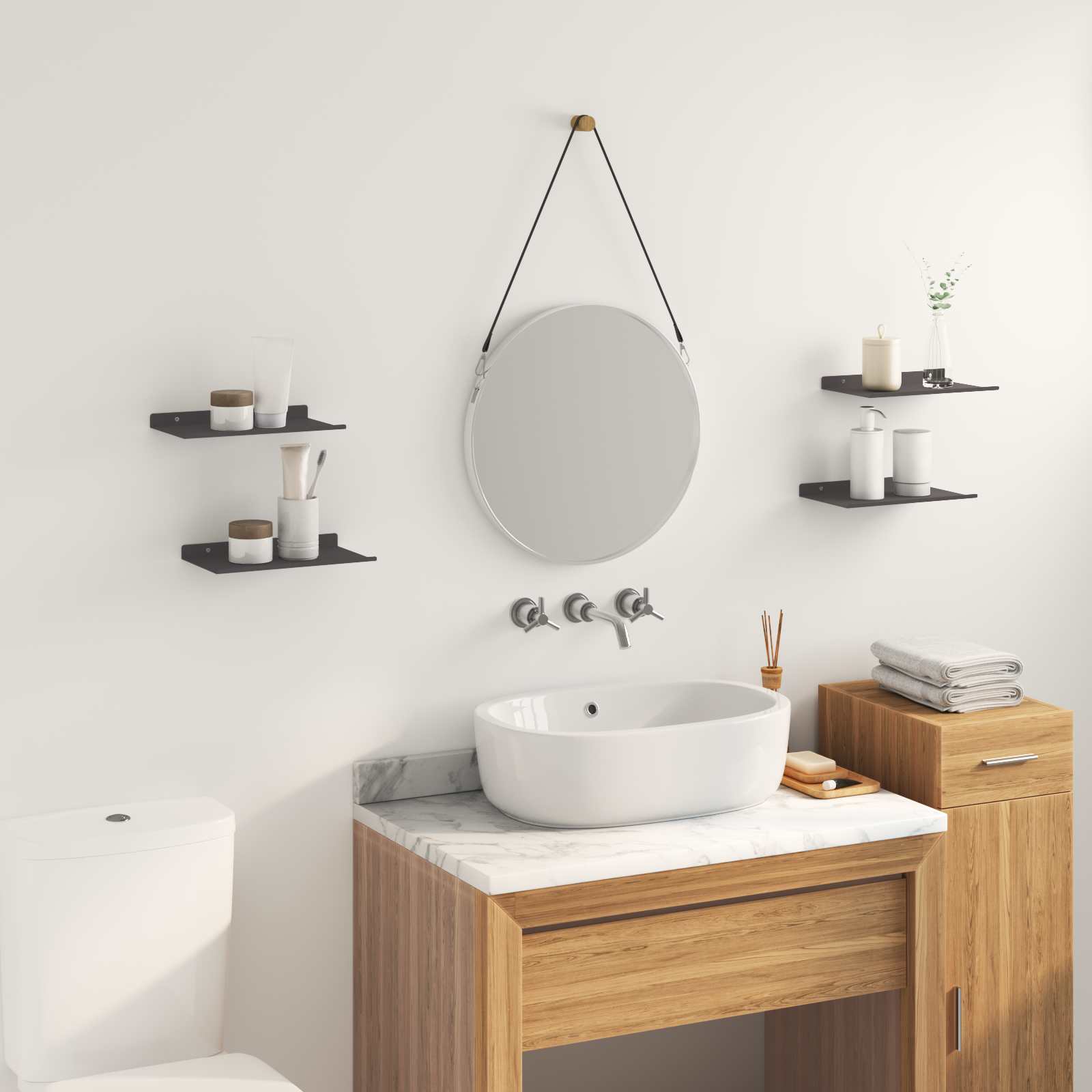 Πλωτό ράφι Επιτοίχιο 4 pcs Μαύρο 30 x 18 x 2,5 εκ Ατσάλι