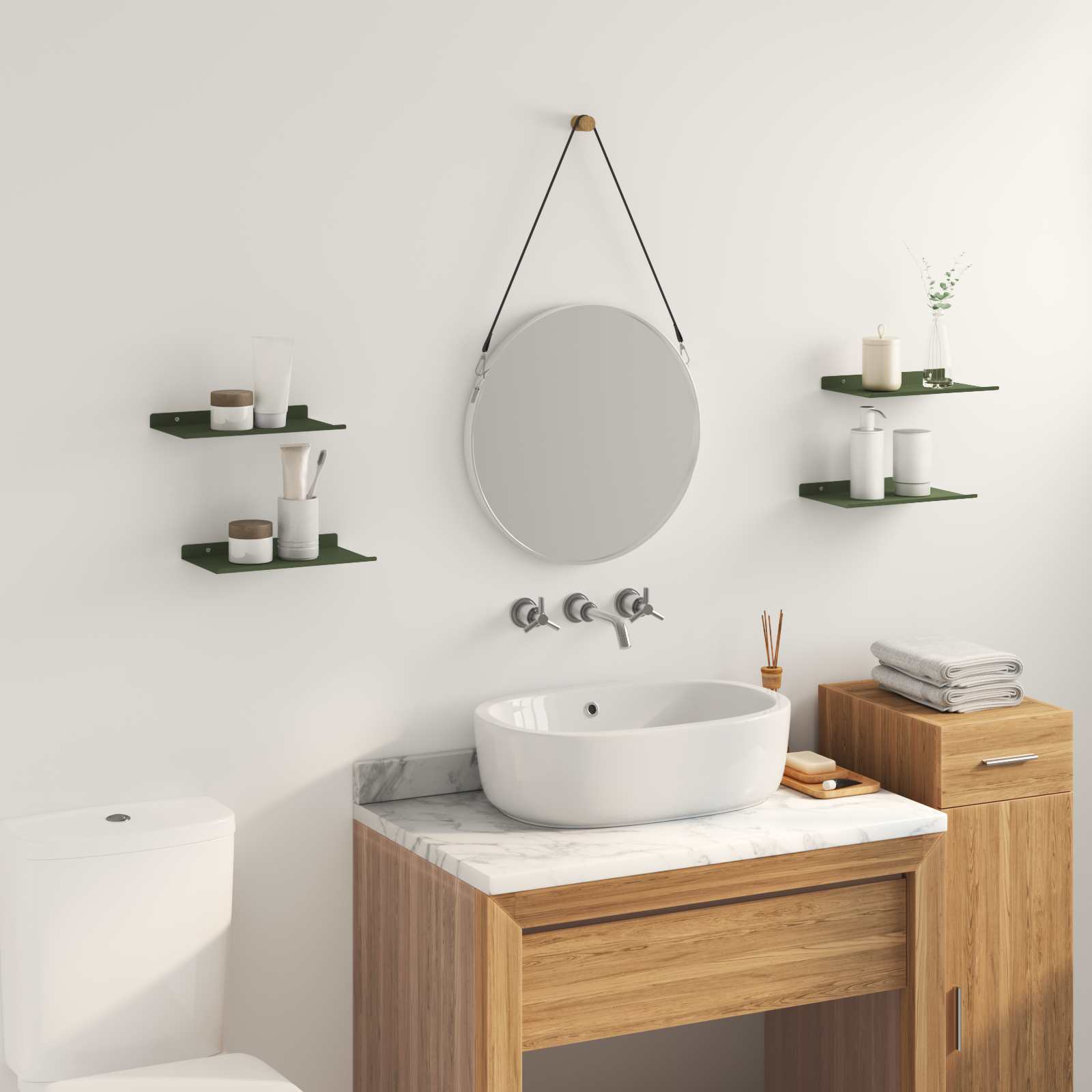 Πλωτό ράφι Επιτοίχιο 4 pcs Ελιά Πράσινη 30 x 18 x 2,5 εκ Ατσάλι