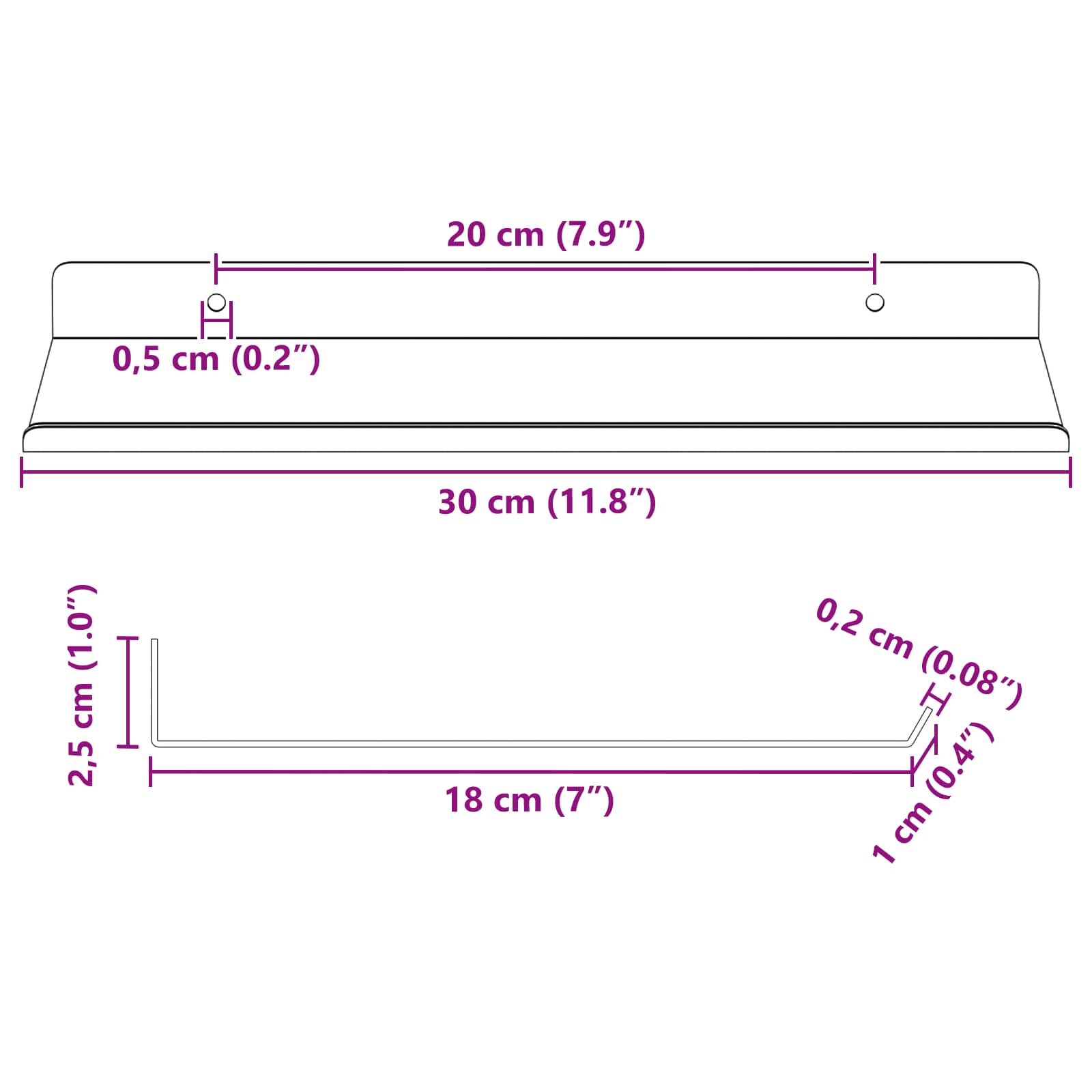 Πλωτό ράφι 4 τμχ. Λευκός 30 x 18 x 2,5 εκ Ατσάλι