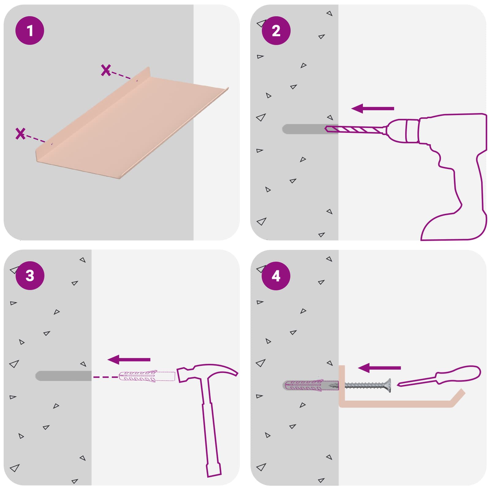Πλωτό ράφι Επιτοίχιο 2 pcs Ροζ 40 x 18 x 2,5 εκ. Ατσάλι