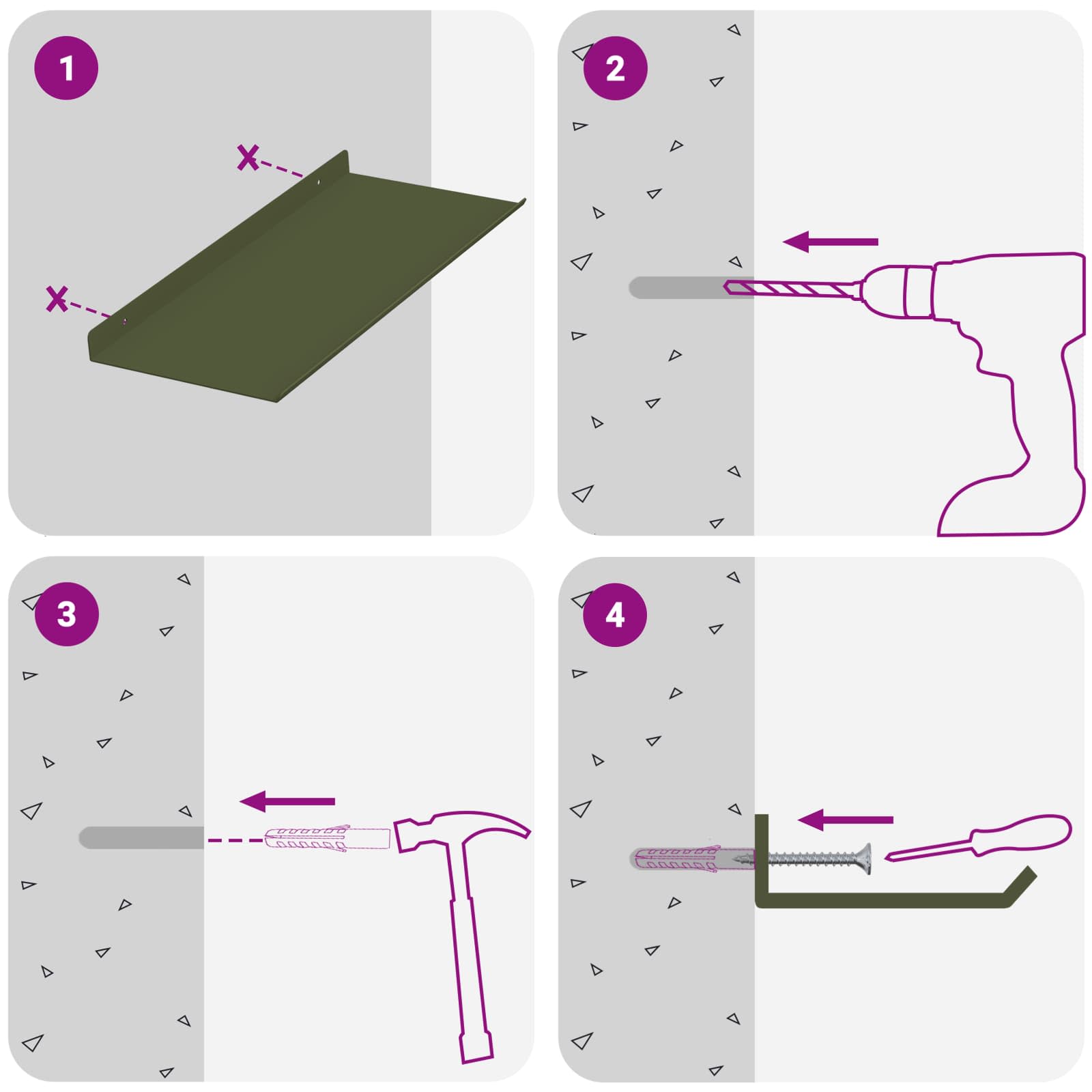 Πλωτό ράφι 4 pcs Ελιά Πράσινη 40 x 18 x 2,5 εκ. Ατσάλι