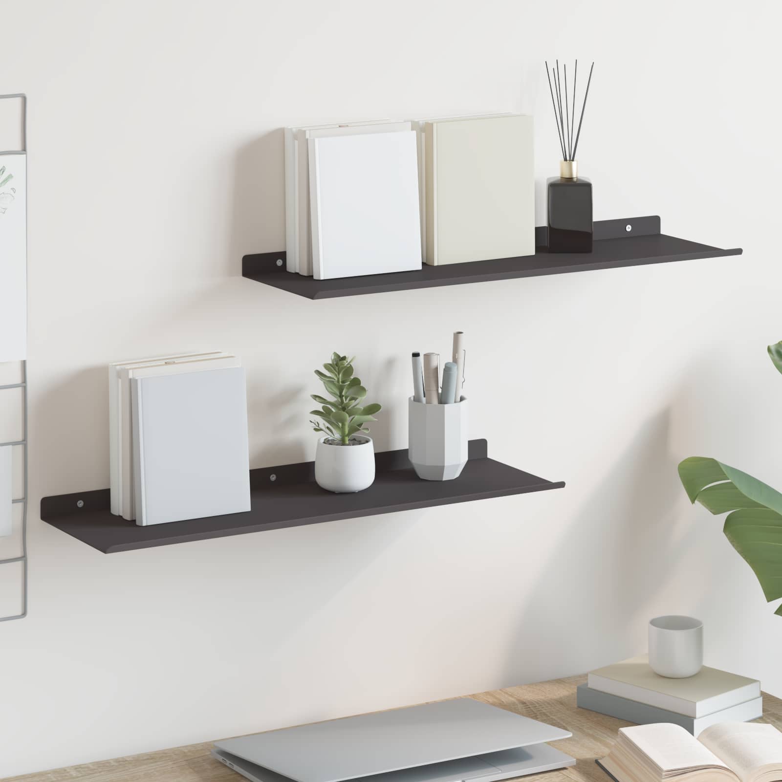 Πλωτό ράφι Επιτοίχιο 2 pcs Μαύρο 60 x 18 x 2,5 εκ. Ατσάλι