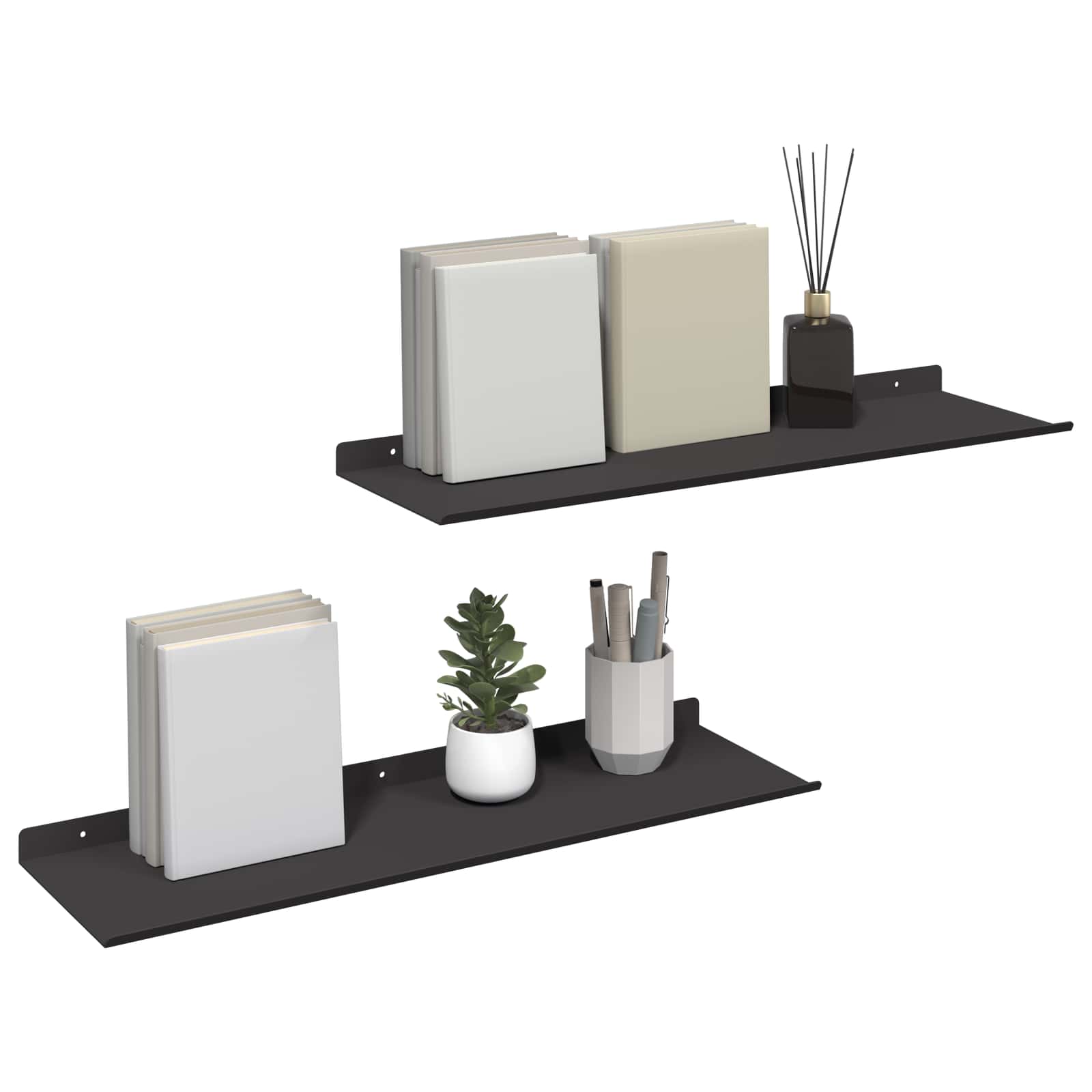 Πλωτό ράφι Επιτοίχιο 2 pcs Μαύρο 60 x 18 x 2,5 εκ. Ατσάλι