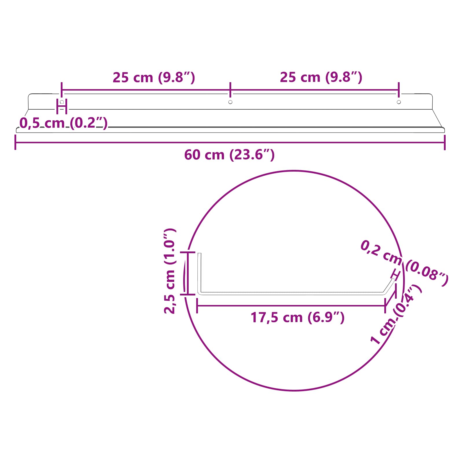Πλωτό ράφι Επιτοίχιο 2 pcs Μαύρο 60 x 18 x 2,5 εκ. Ατσάλι