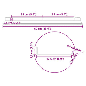 Πλωτό ράφι 2 τμχ. Μαύρο 60 x 18 x 2,5 εκ. Ατσάλι