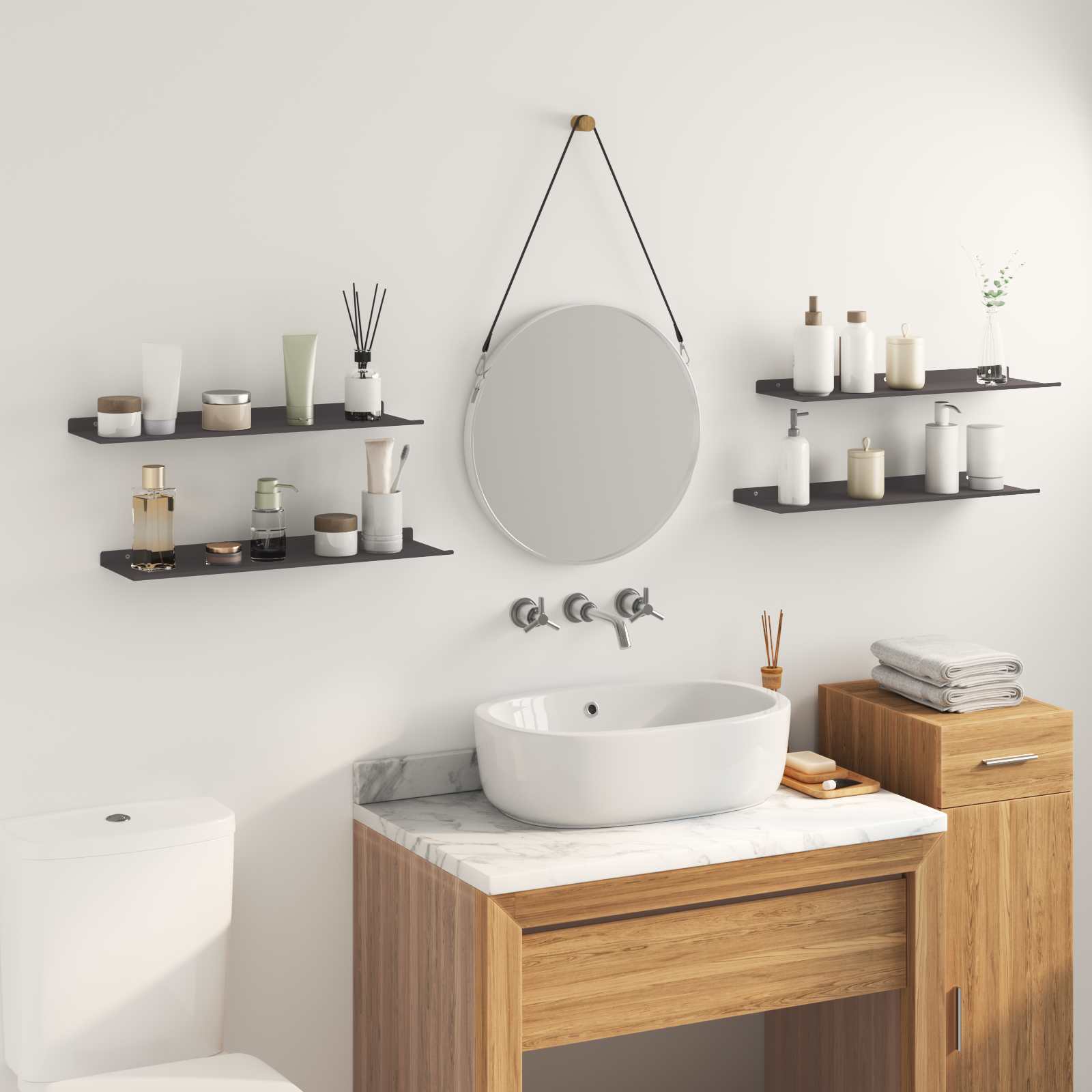 Πλωτό ράφι Επιτοίχιο 4 pcs Μαύρο 60 x 18 x 2,5 εκ. Ατσάλι