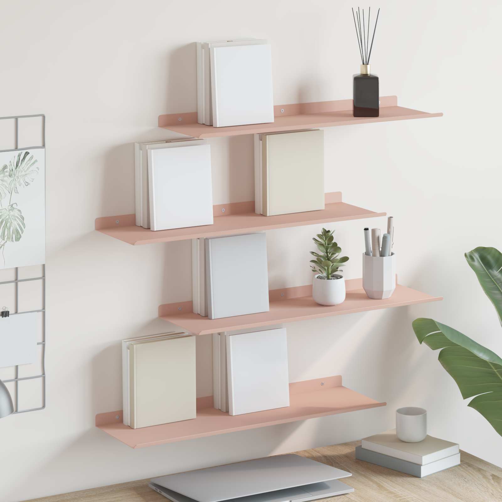 Πλωτό ράφι Επιτοίχιο 4 pcs Ροζ 60 x 18 x 2,5 εκ. Ατσάλι