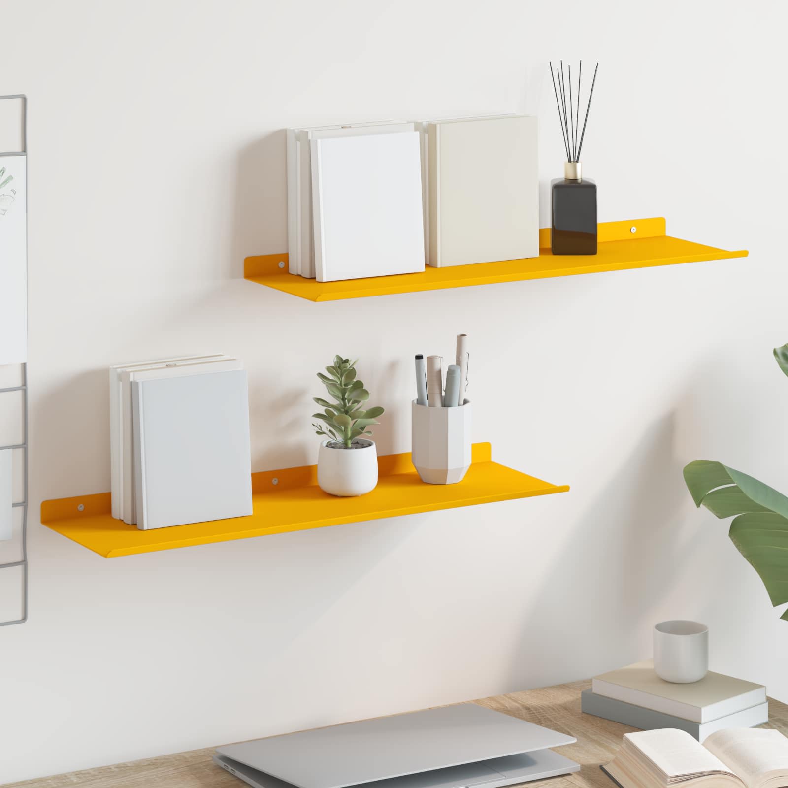 Πλωτό ράφι 2 pcs Χαμομηλί κίτρινο 60 x 18 x 2,5 εκ. Ατσάλι
