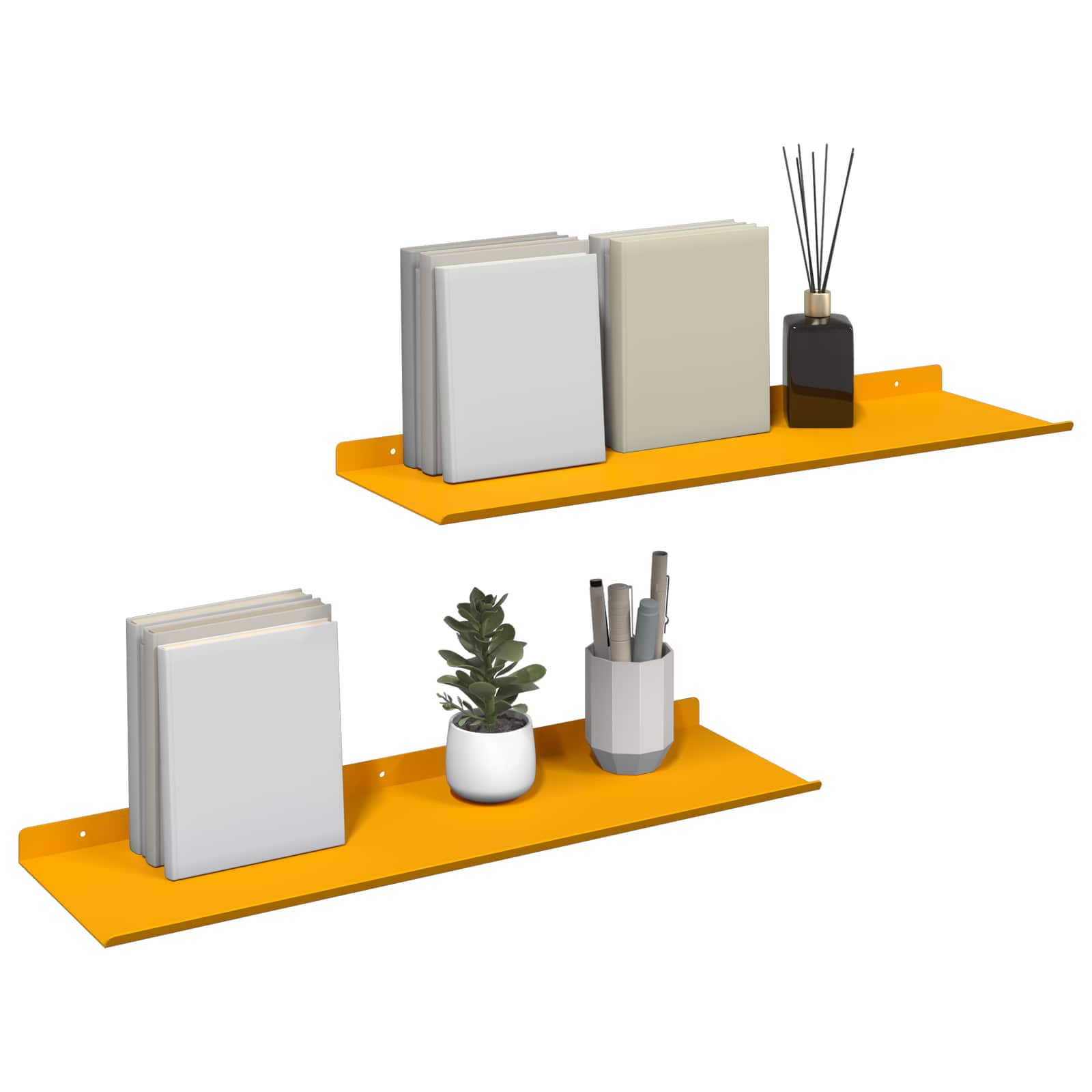 Πλωτό ράφι 2 pcs Χαμομηλί κίτρινο 60 x 18 x 2,5 εκ. Ατσάλι