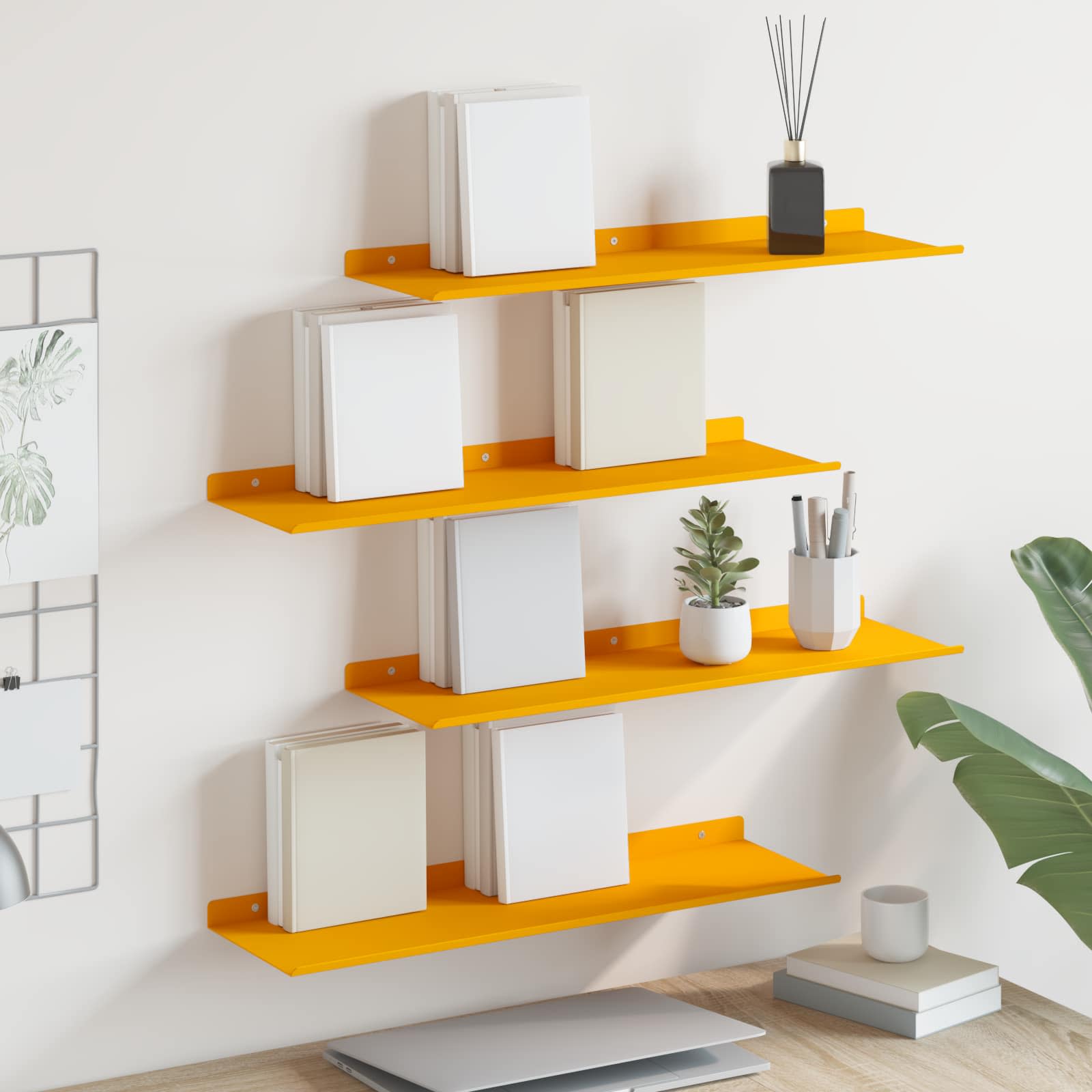 Πλωτό ράφι 4 pcs Χαμομηλί κίτρινο 60 x 18 x 2,5 εκ. Ατσάλι