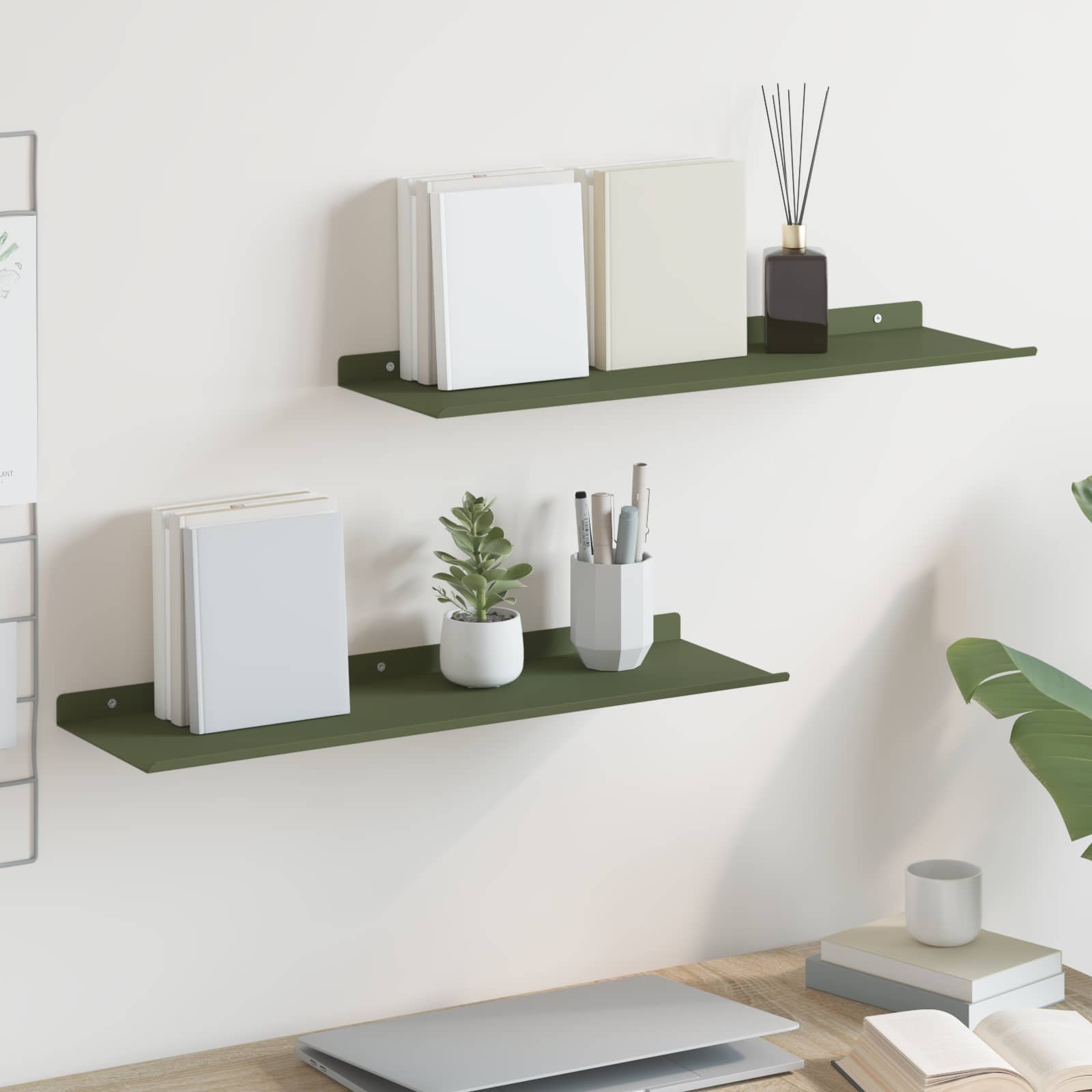 Πλωτό ράφι Επιτοίχιο 2 pcs Ελιά Πράσινη 60 x 18 x 2,5 εκ. - Pakobazaar
