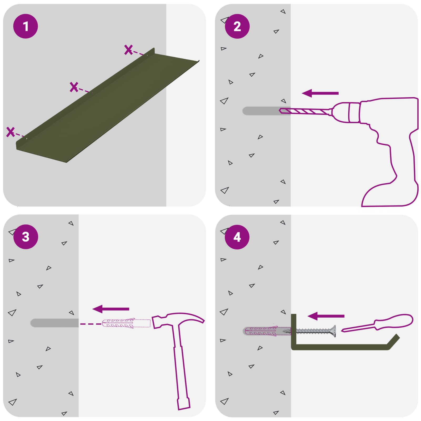 Πλωτό ράφι 4 pcs Ελιά Πράσινη 60 x 18 x 2,5 εκ. Ατσάλι